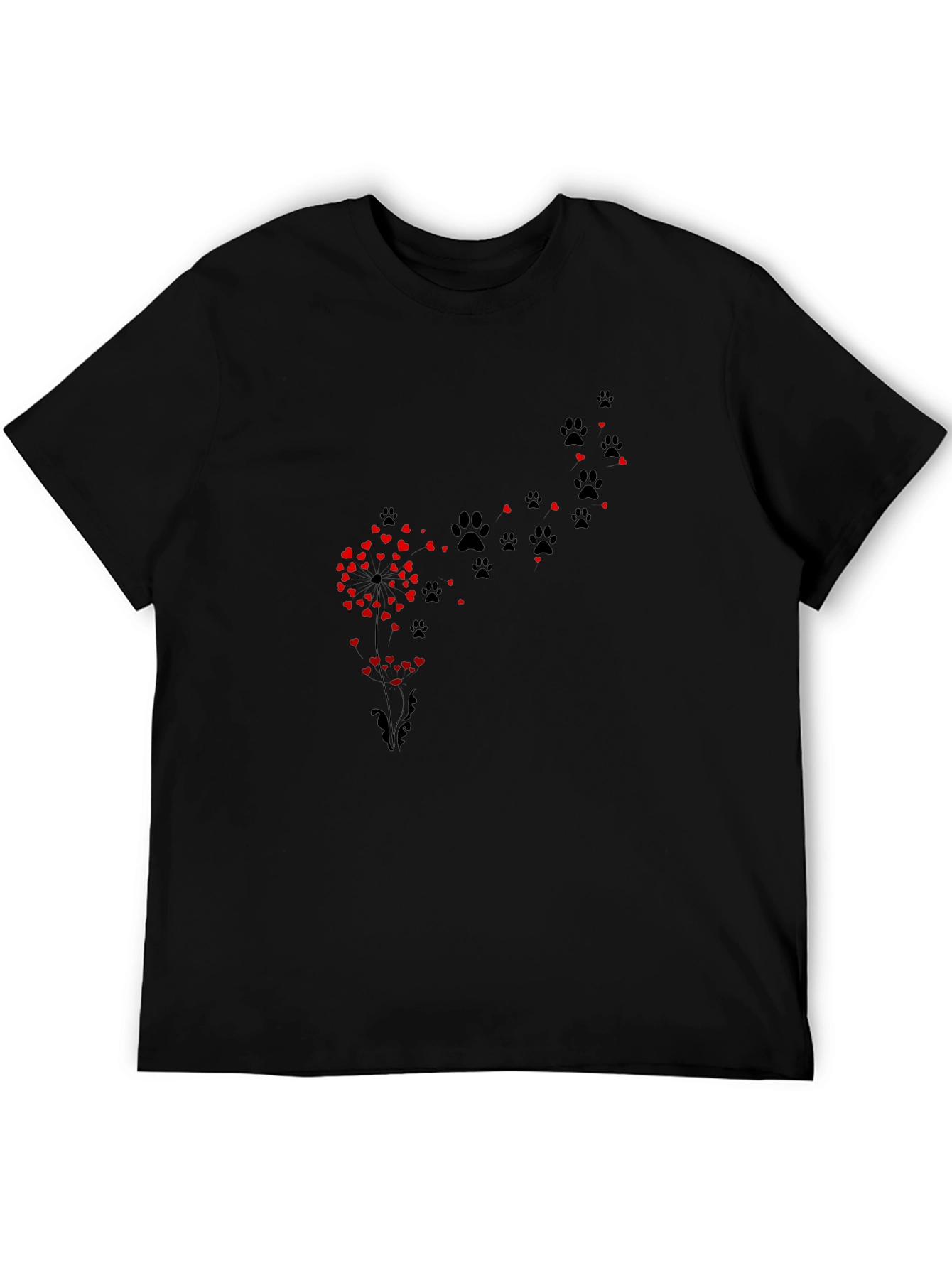 Paw Print Dandelion Black T-Shirt