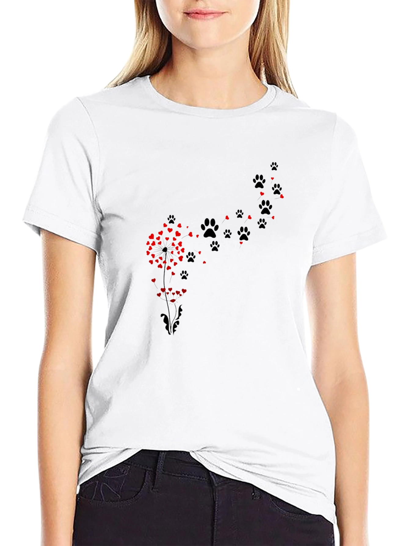 Paw Print Dandelion Black T-Shirt