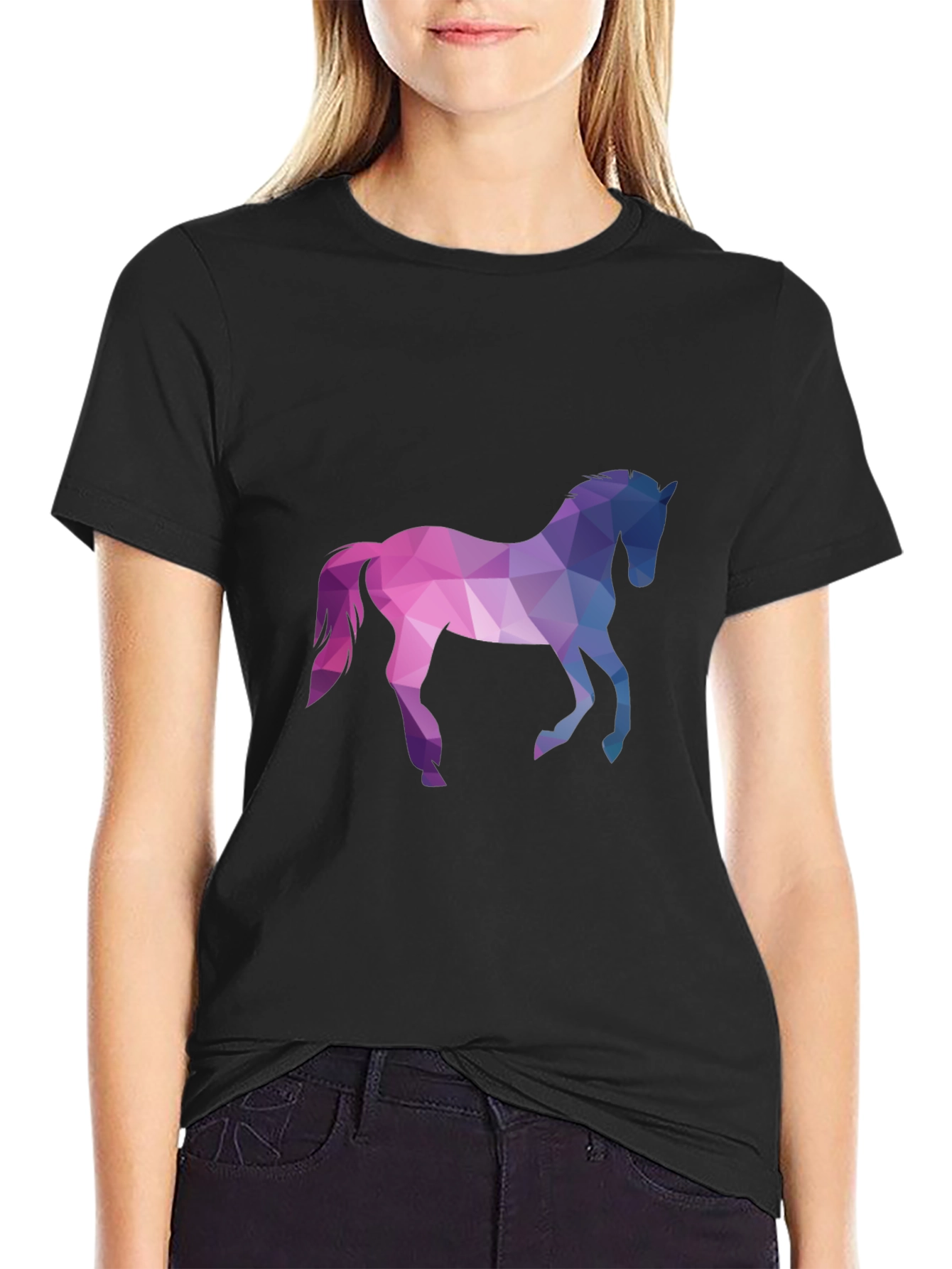 Geometric Horse Graphic Tee - Black