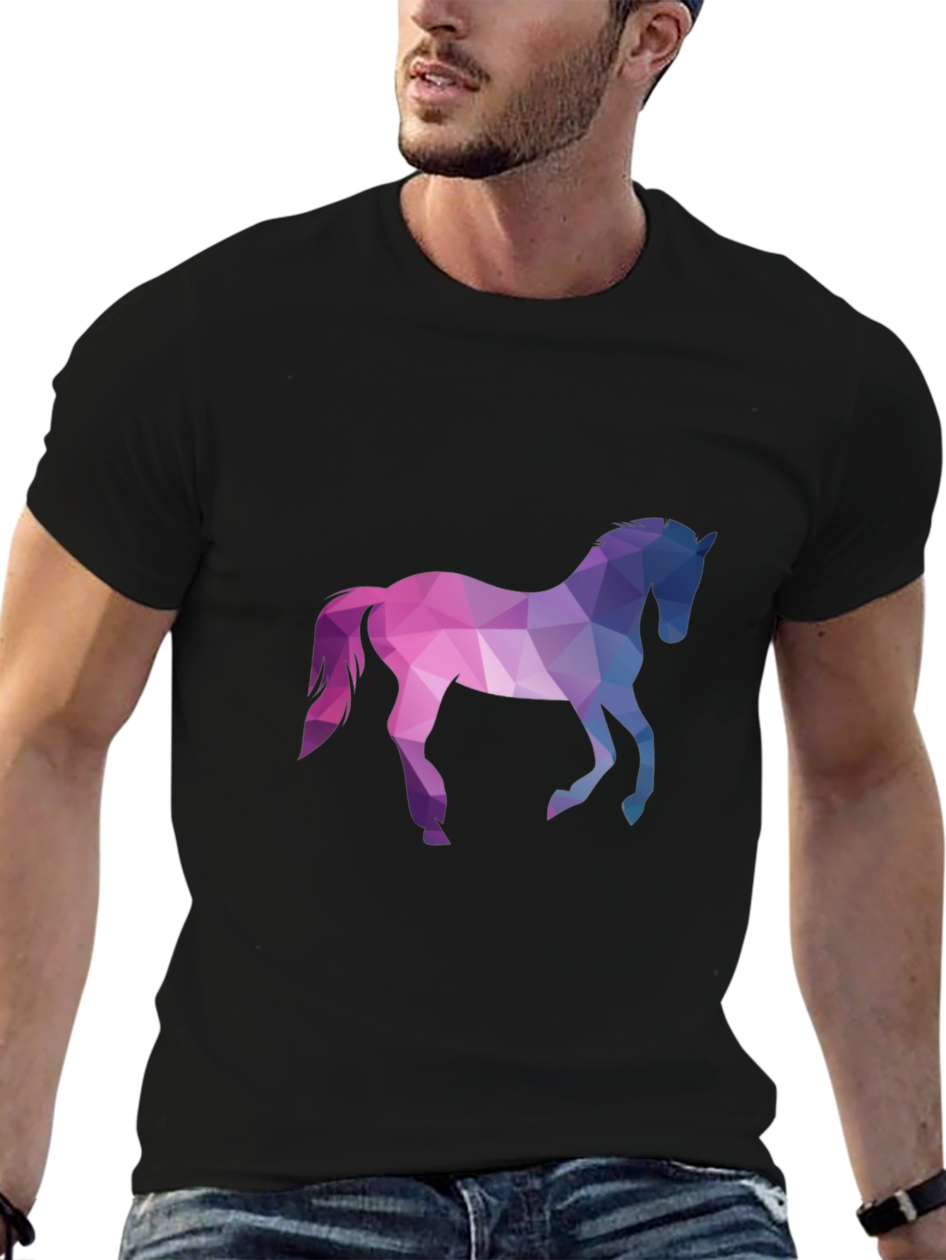 Geometric Horse Graphic Tee - Black