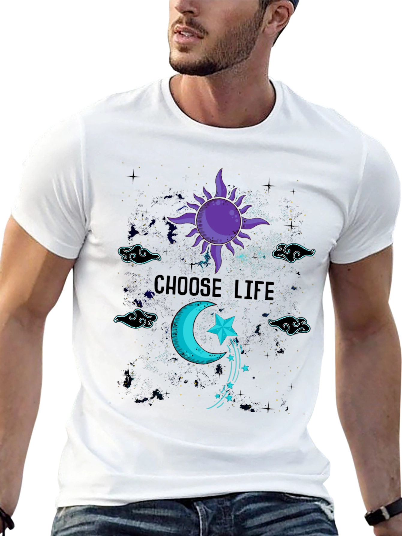 Choose Life Celestial T-Shirt - Sun Moon Stars Design