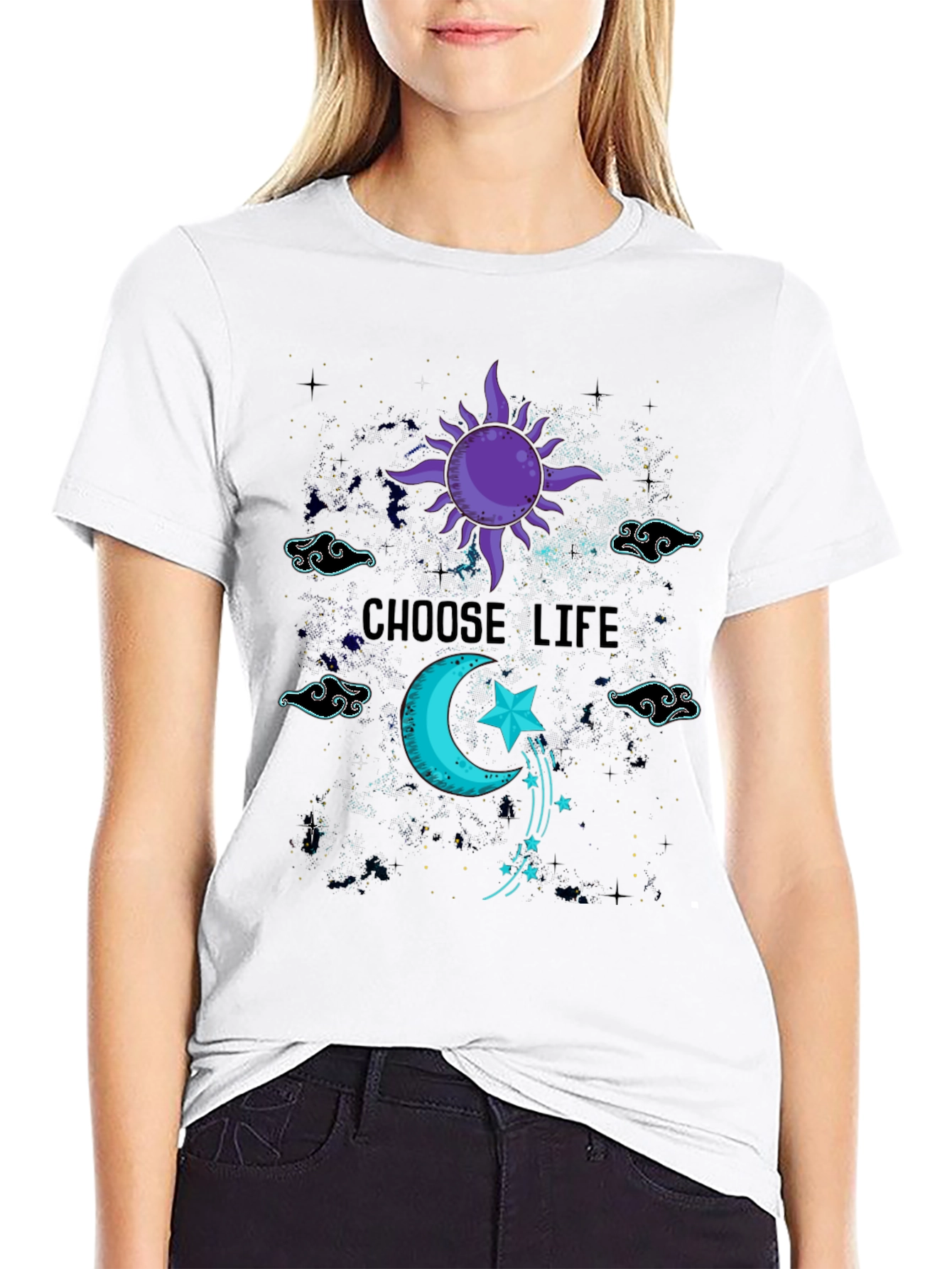 Choose Life Celestial T-Shirt - Sun Moon Stars Design