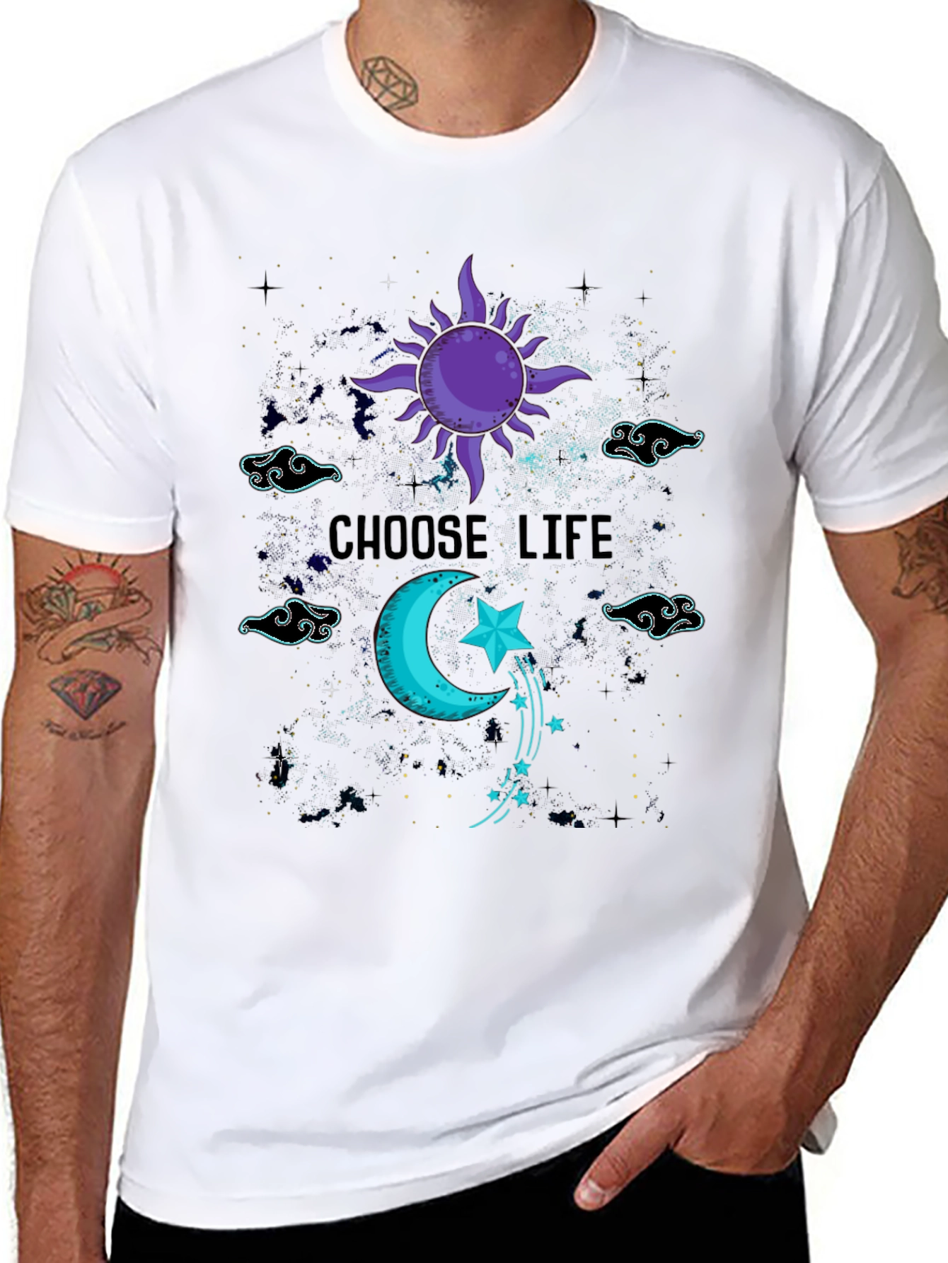 Choose Life Celestial T-Shirt - Sun Moon Stars Design