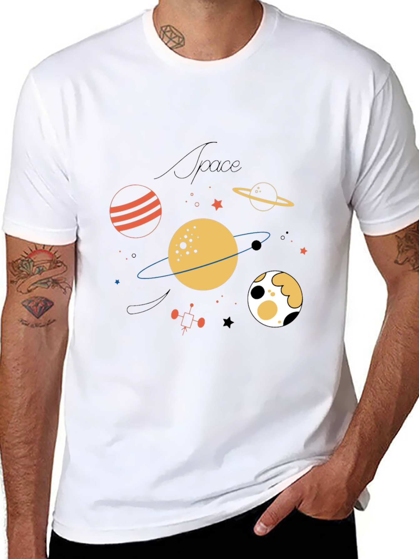 Space Themed Graphic T-Shirt - Stylish Black Tee