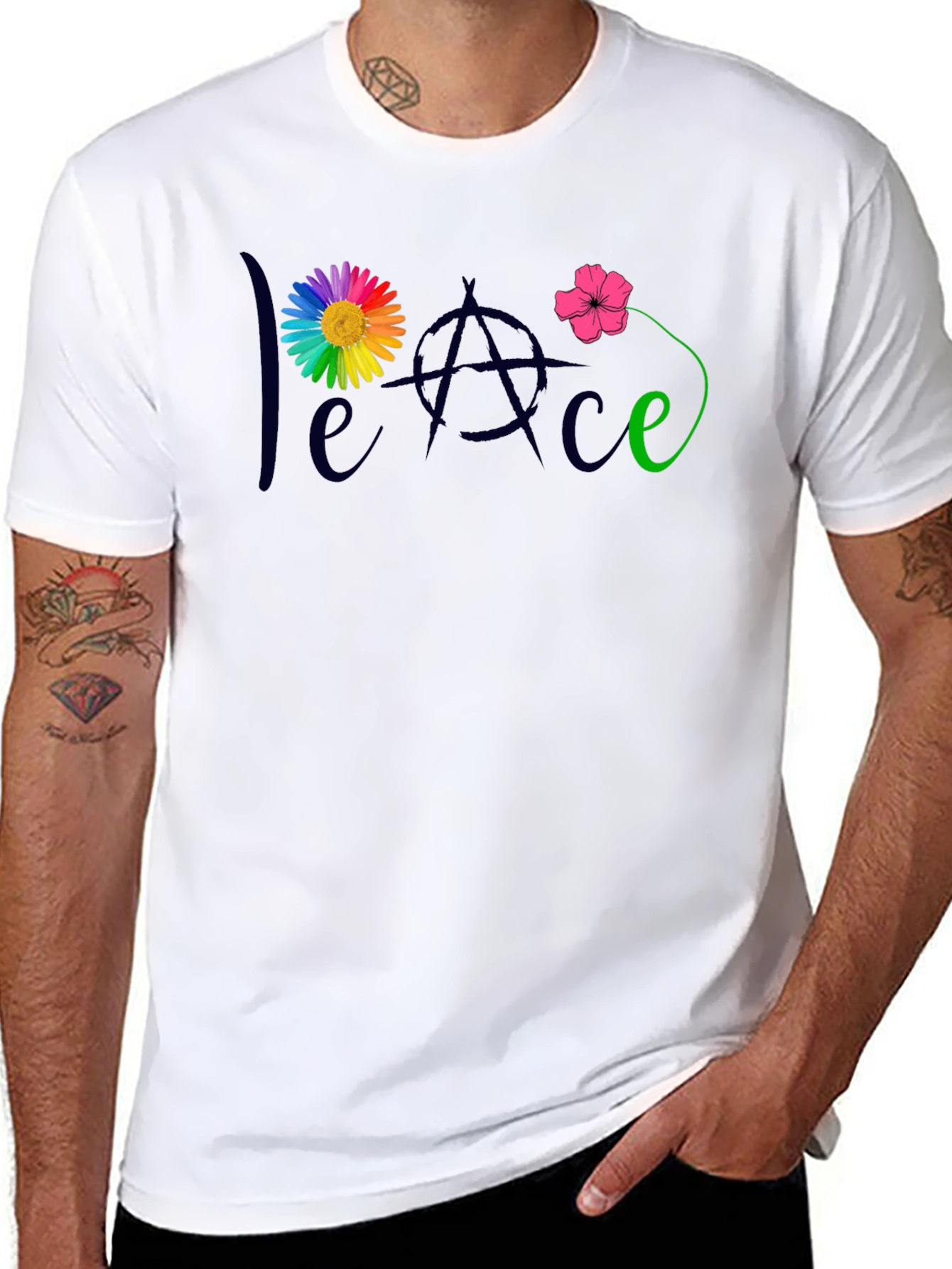 Peace Flower T-Shirt - Mens Black Tee