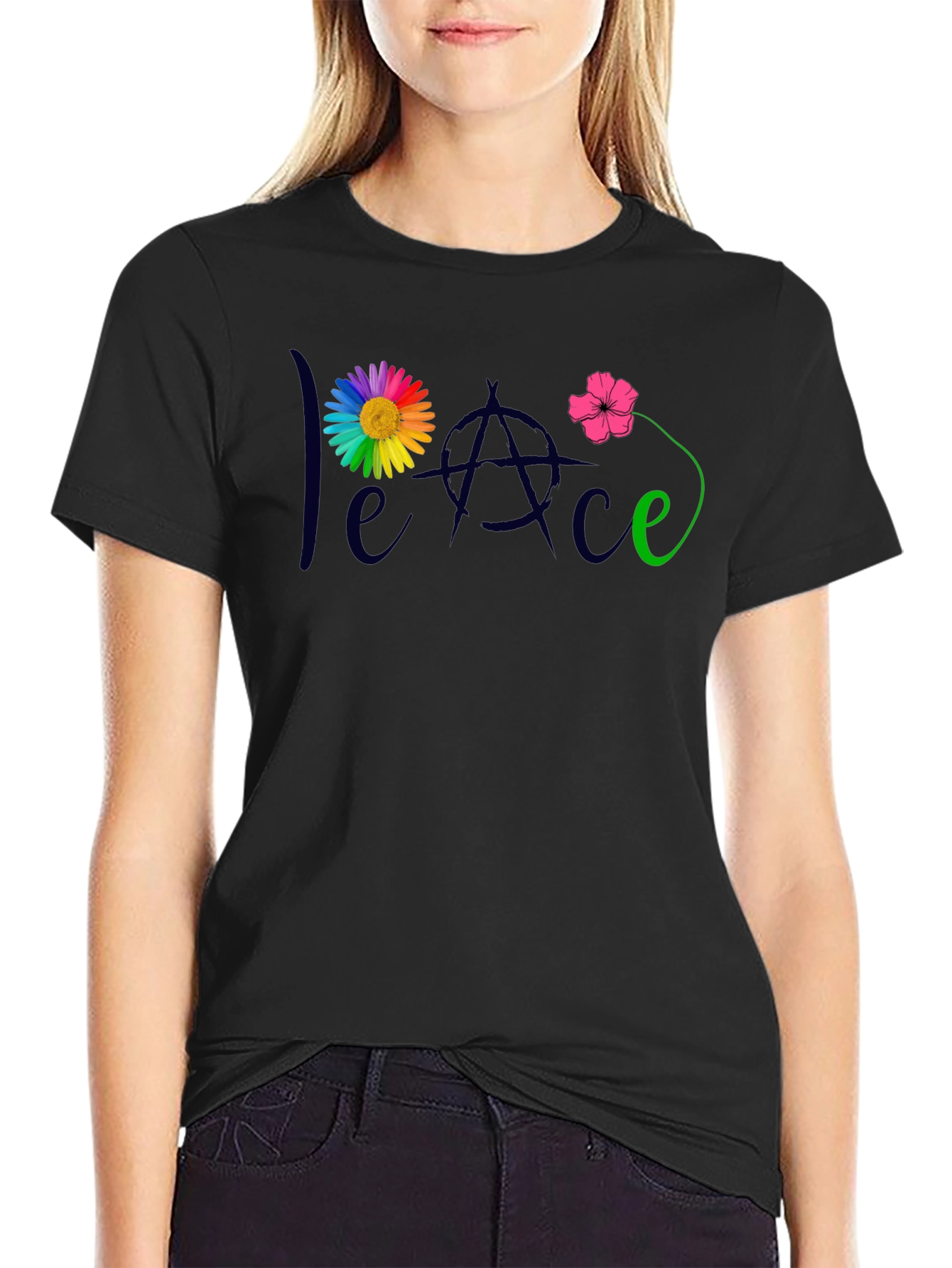 Peace Flower T-Shirt - Mens Black Tee
