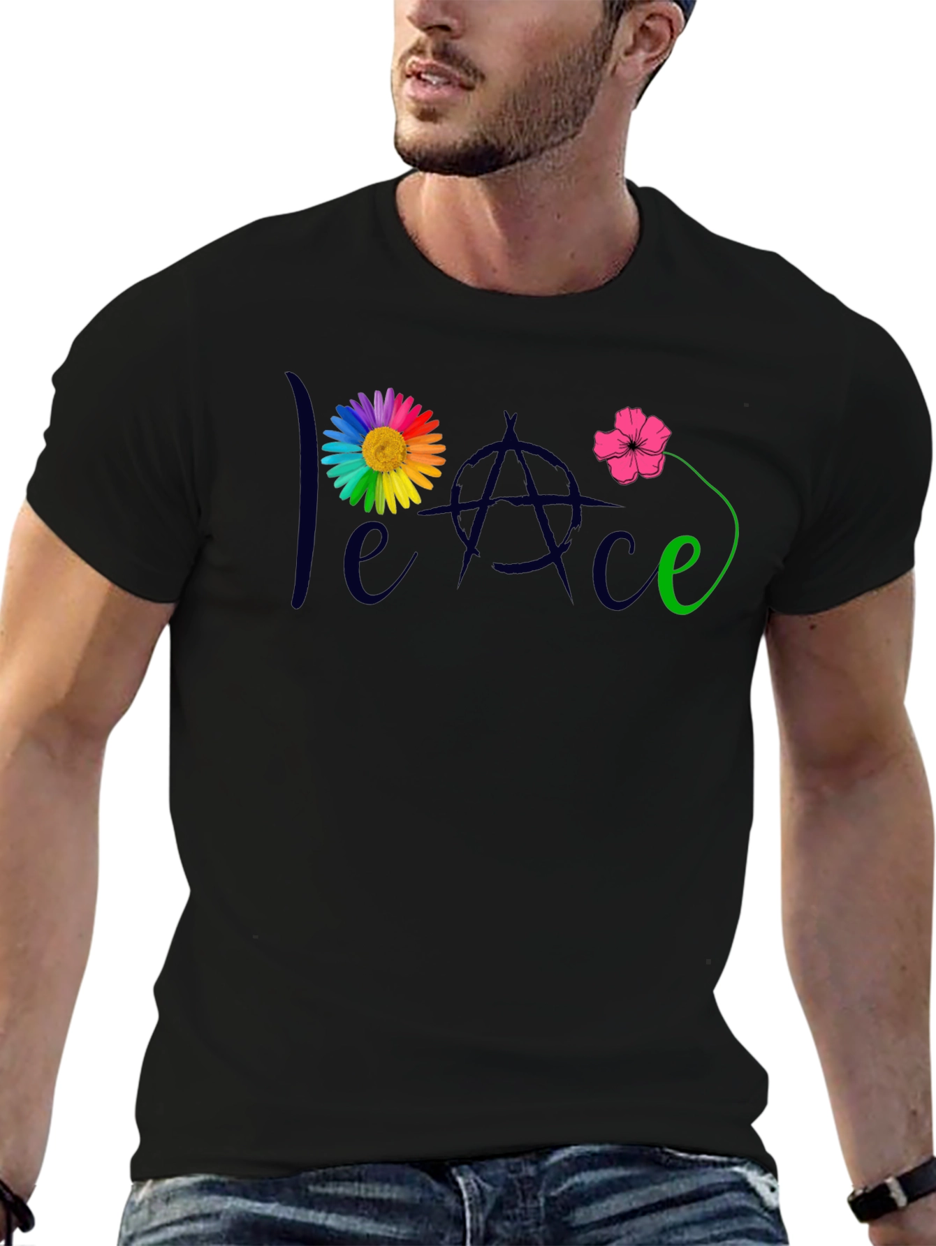 Peace Flower T-Shirt - Mens Black Tee