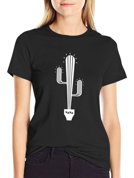Modern Cactus Graphic Tee - Black Cotton Blend