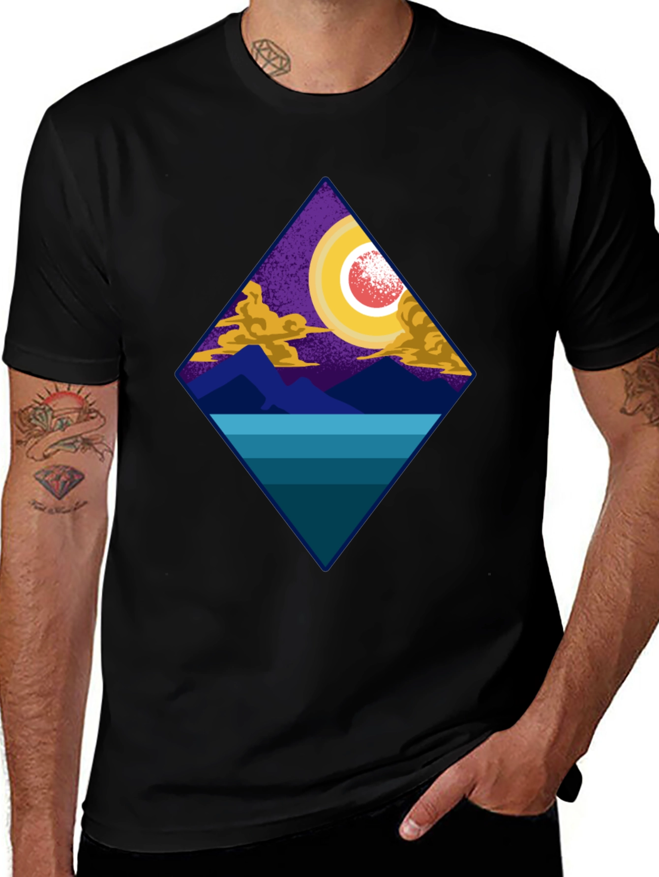 Geometric Landscape Tee - Night Scene Graphic Print