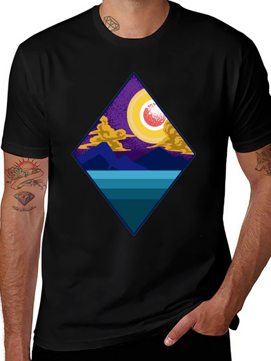 Geometric Landscape Tee - Night Scene Graphic Print