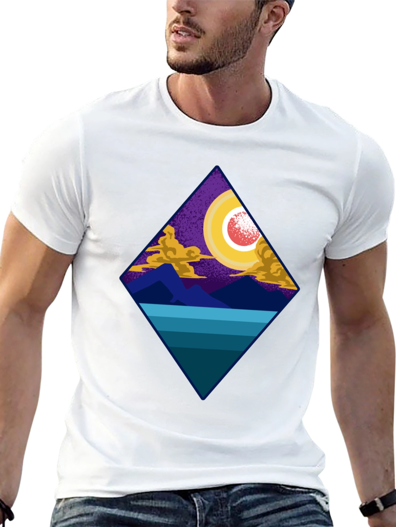 Geometric Landscape Tee - Night Scene Graphic Print