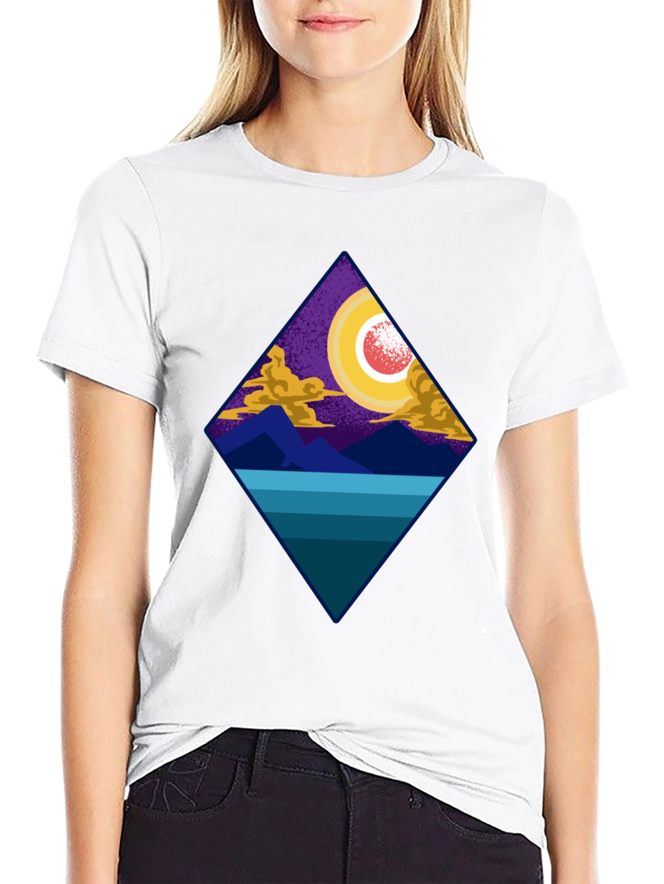 Geometric Landscape Tee - Night Scene Graphic Print