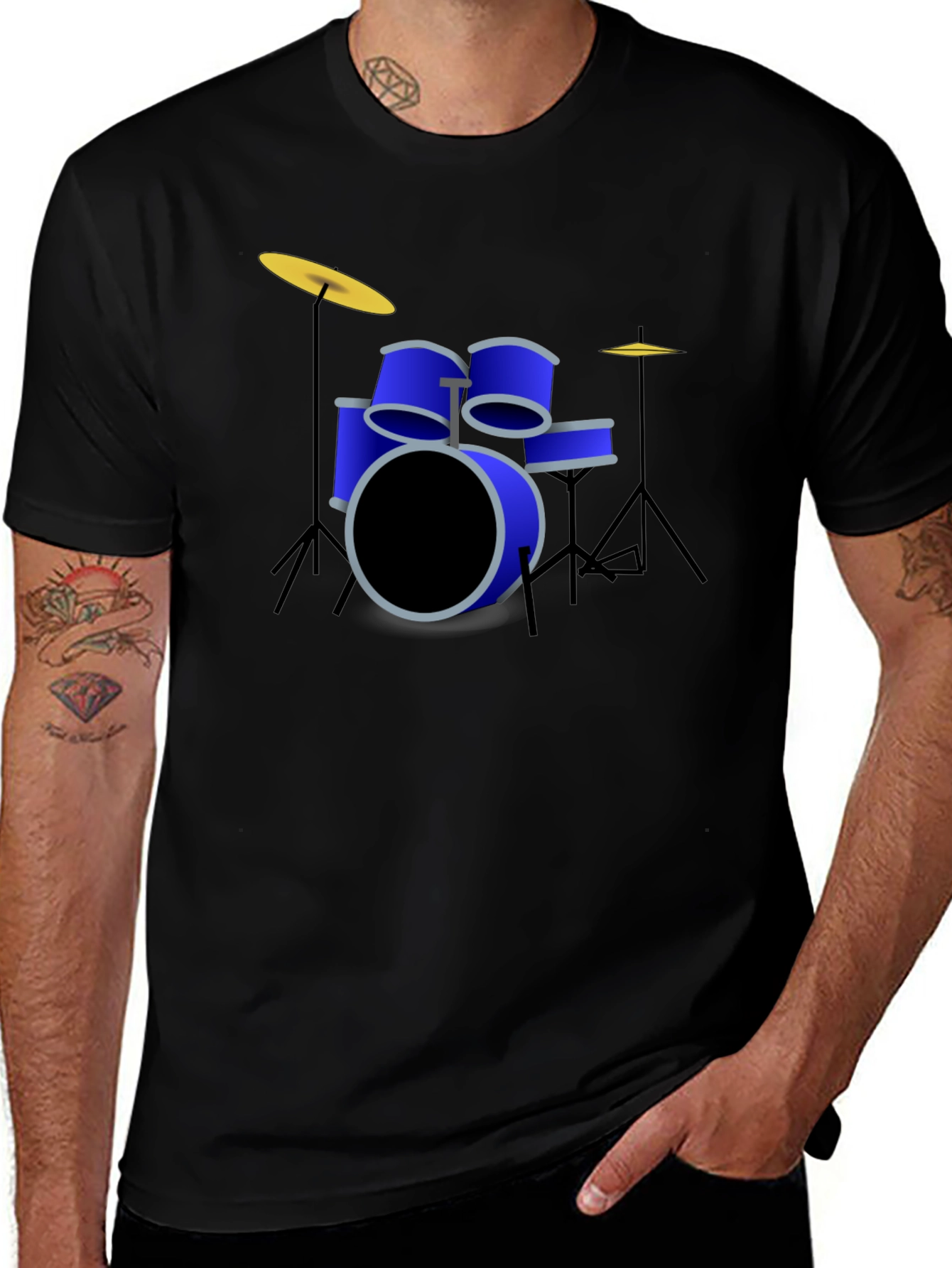 Drum Kit Graphic Print Crew Neck T-Shirt