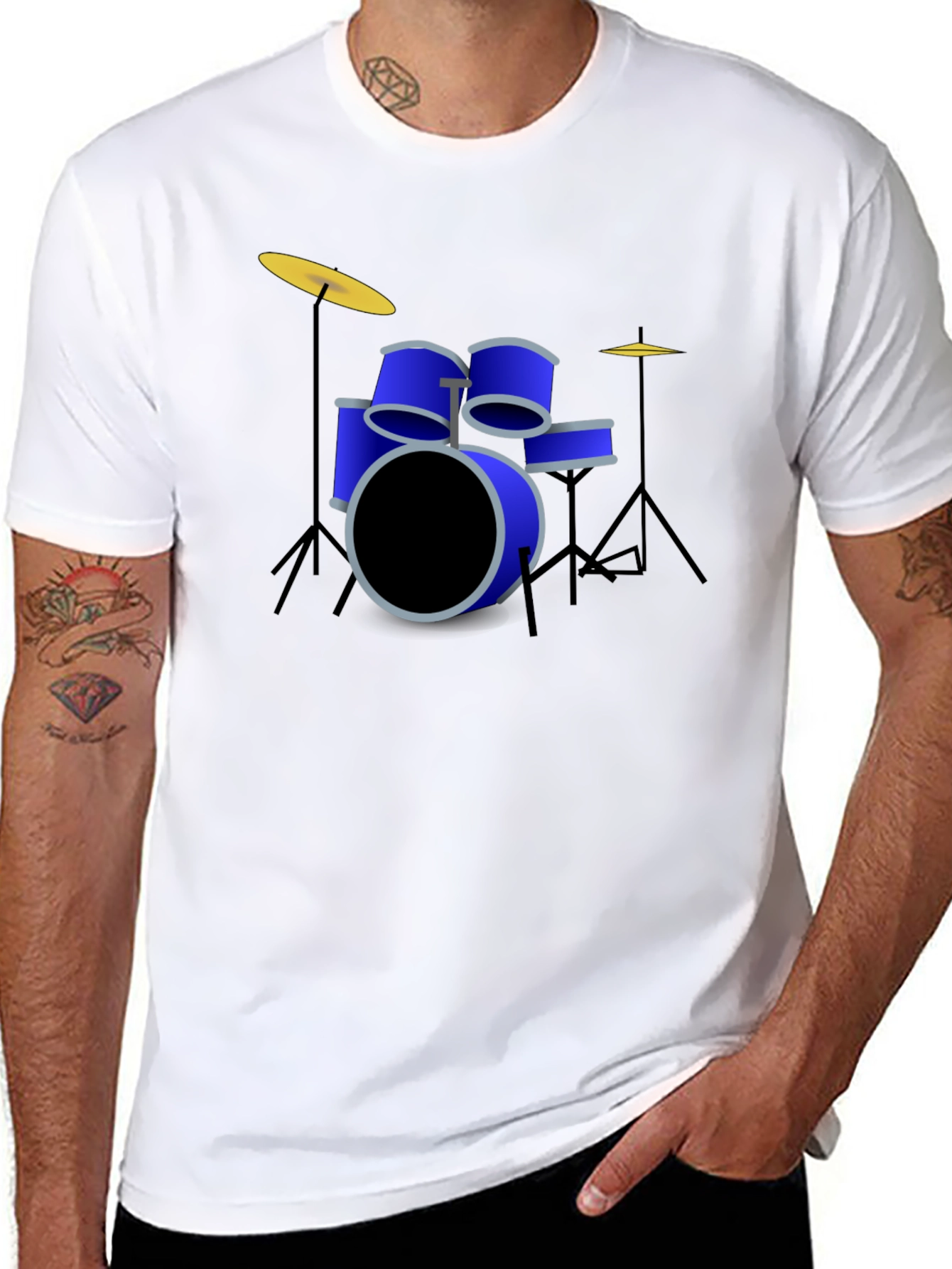 Drum Kit Graphic Print Crew Neck T-Shirt