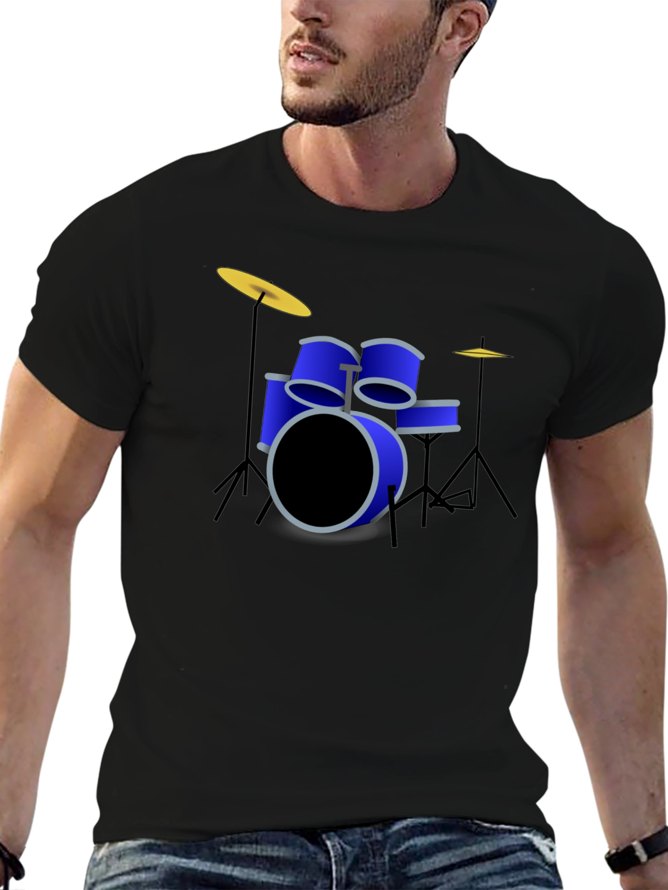 Drum Kit Graphic Print Crew Neck T-Shirt
