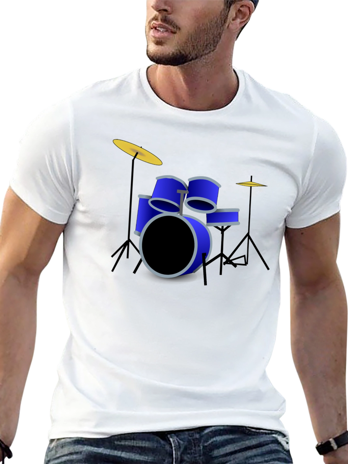 Drum Kit Graphic Print Crew Neck T-Shirt