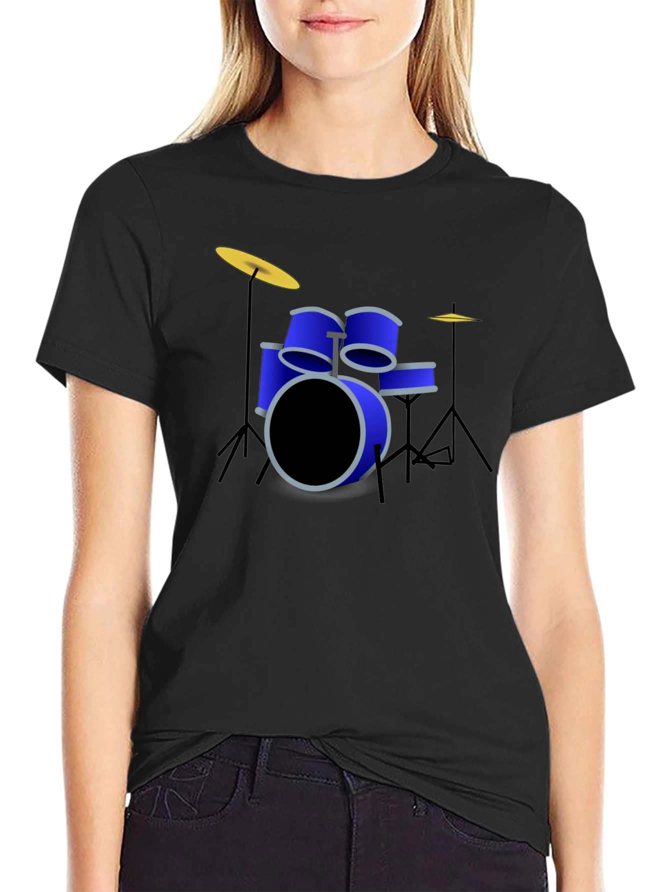 Drum Kit Graphic Print Crew Neck T-Shirt