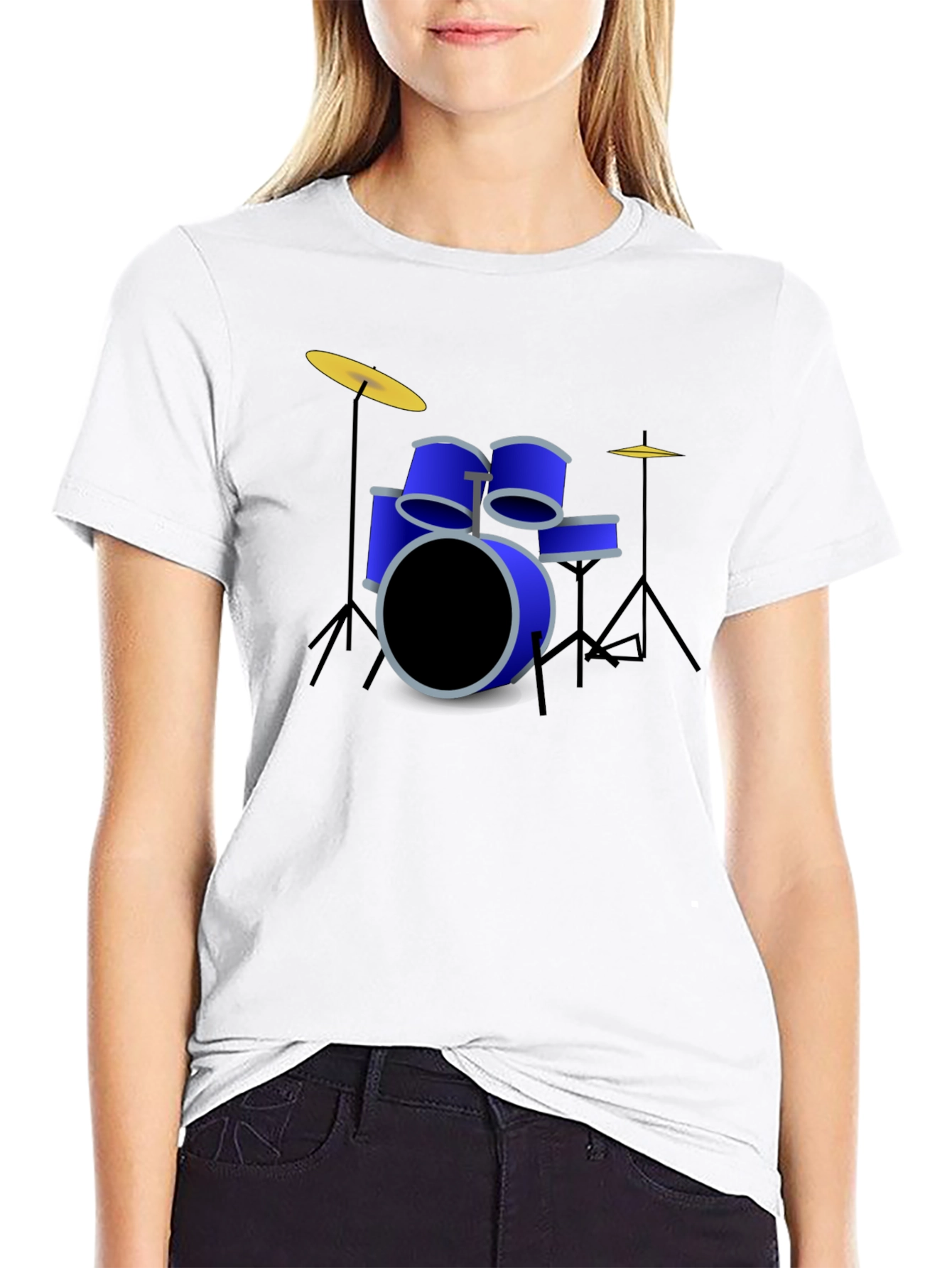 Drum Kit Graphic Print Crew Neck T-Shirt
