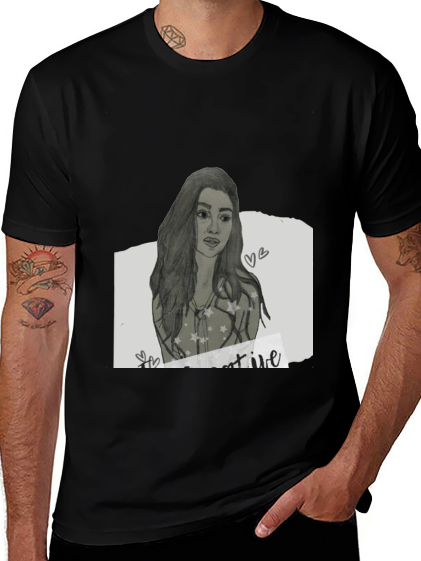 Sketch Portrait Black T-Shirt