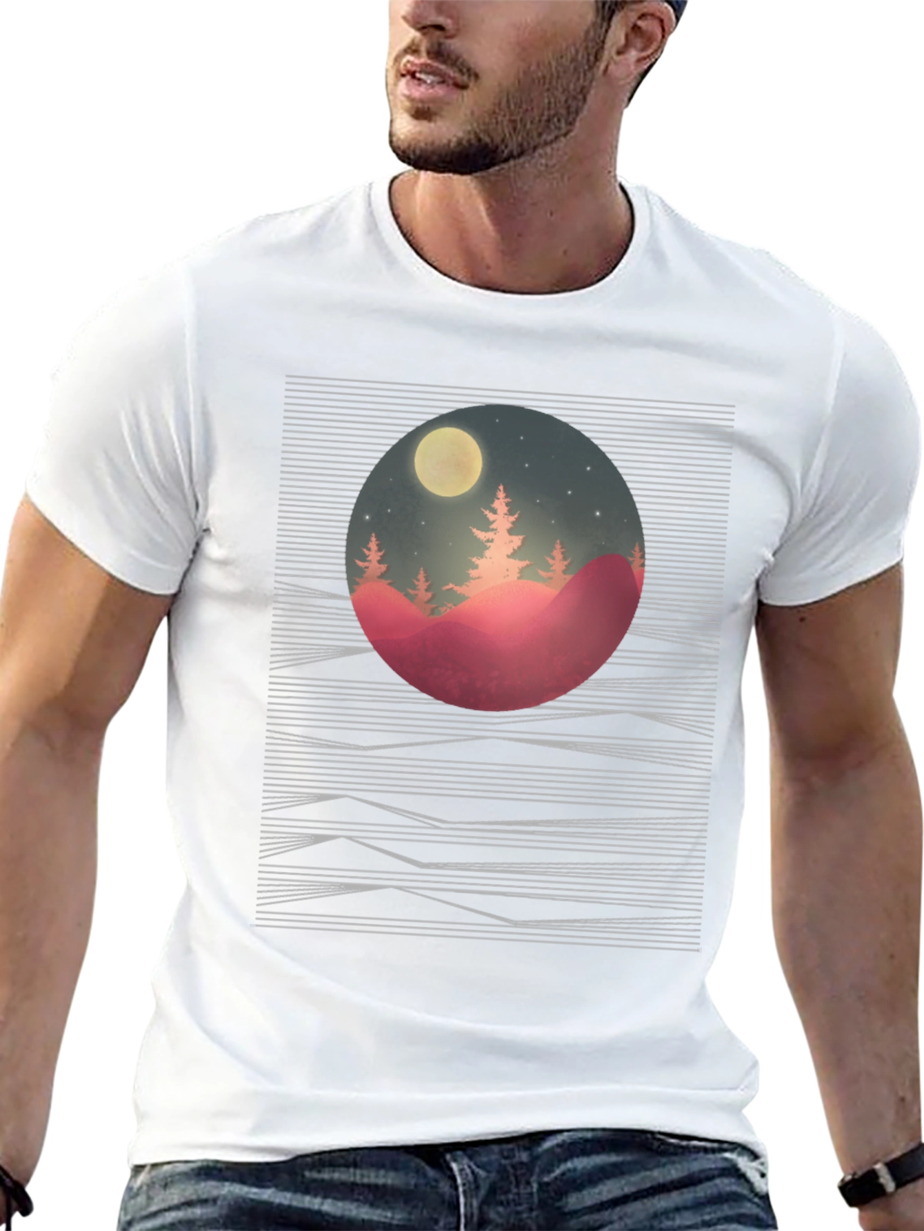Nature Scene Graphic Tee - Black Cotton T-Shirt
