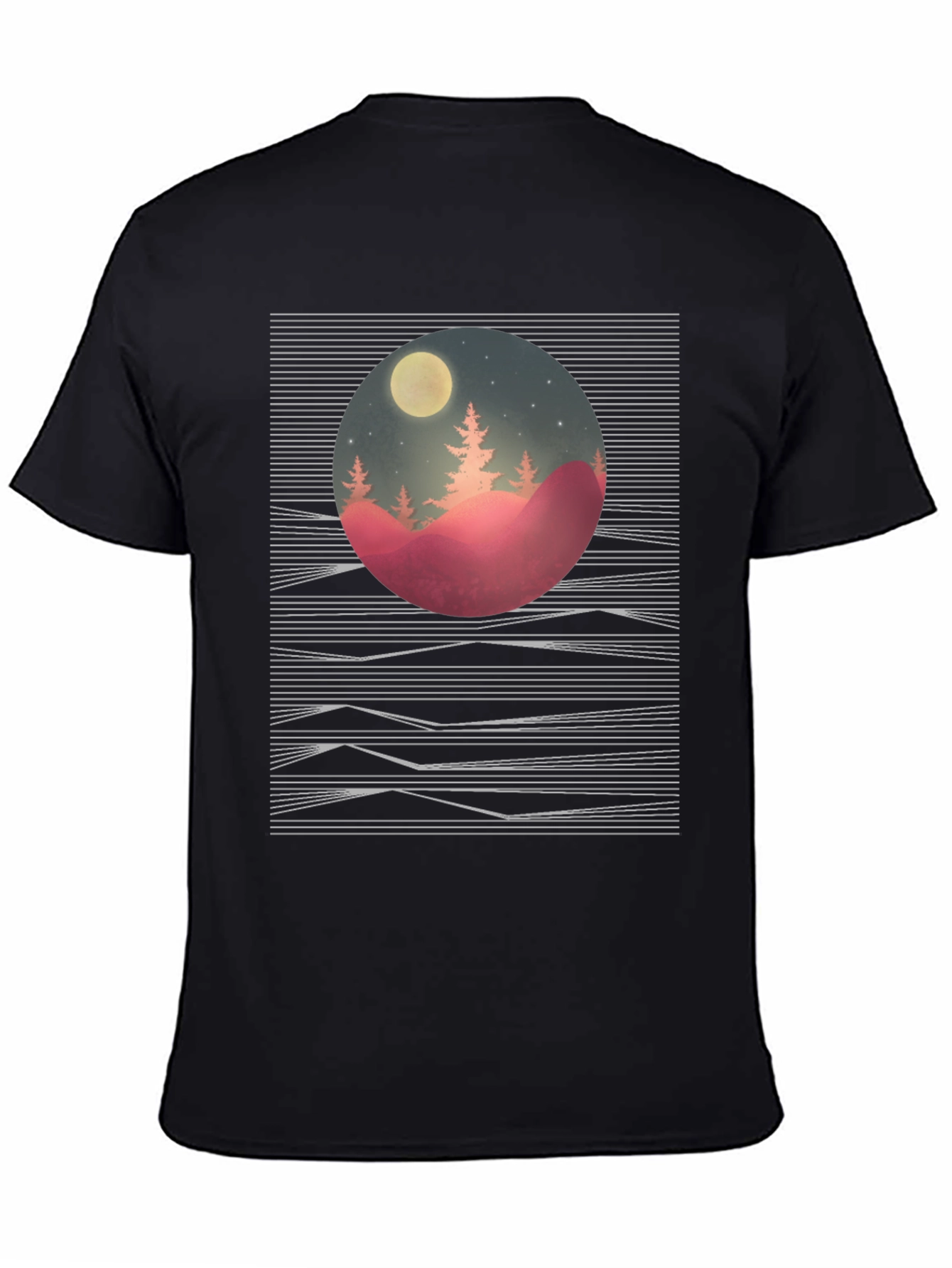 Nature Scene Graphic Tee - Black Cotton T-Shirt
