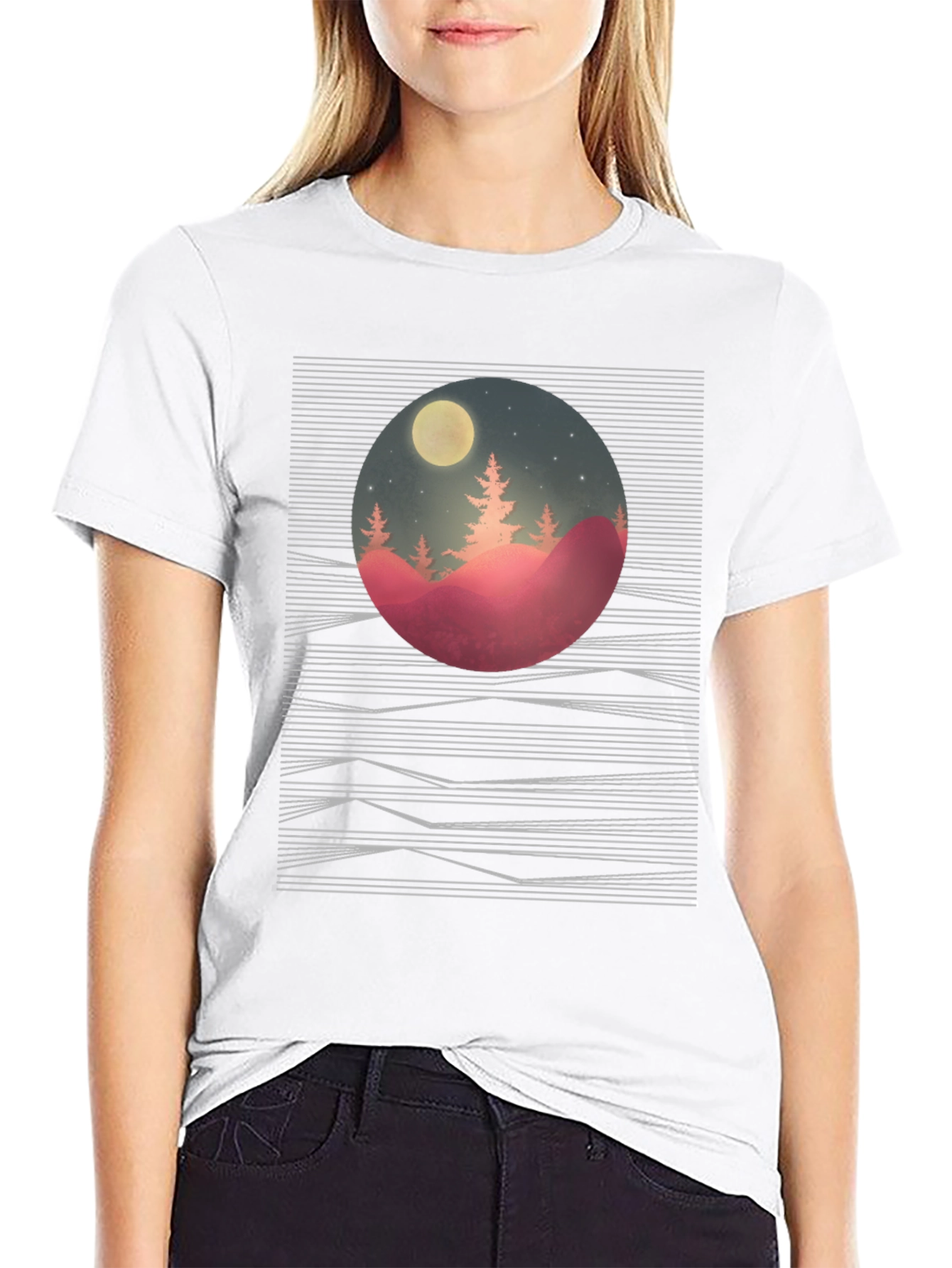 Nature Scene Graphic Tee - Black Cotton T-Shirt