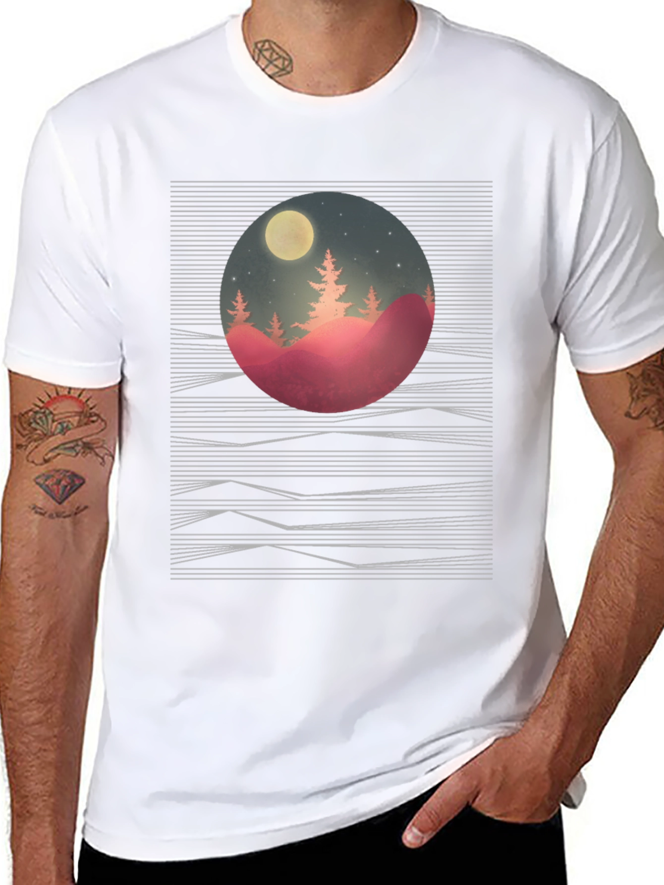 Nature Scene Graphic Tee - Black Cotton T-Shirt