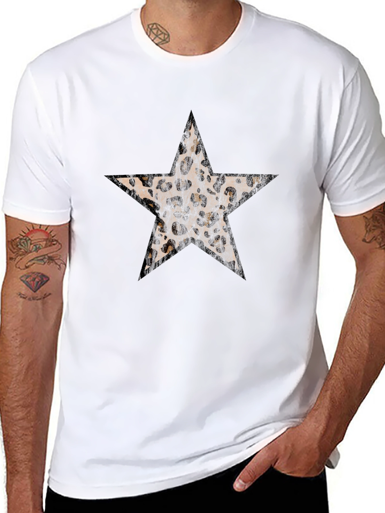Leopard Star Graphic Black T-Shirt