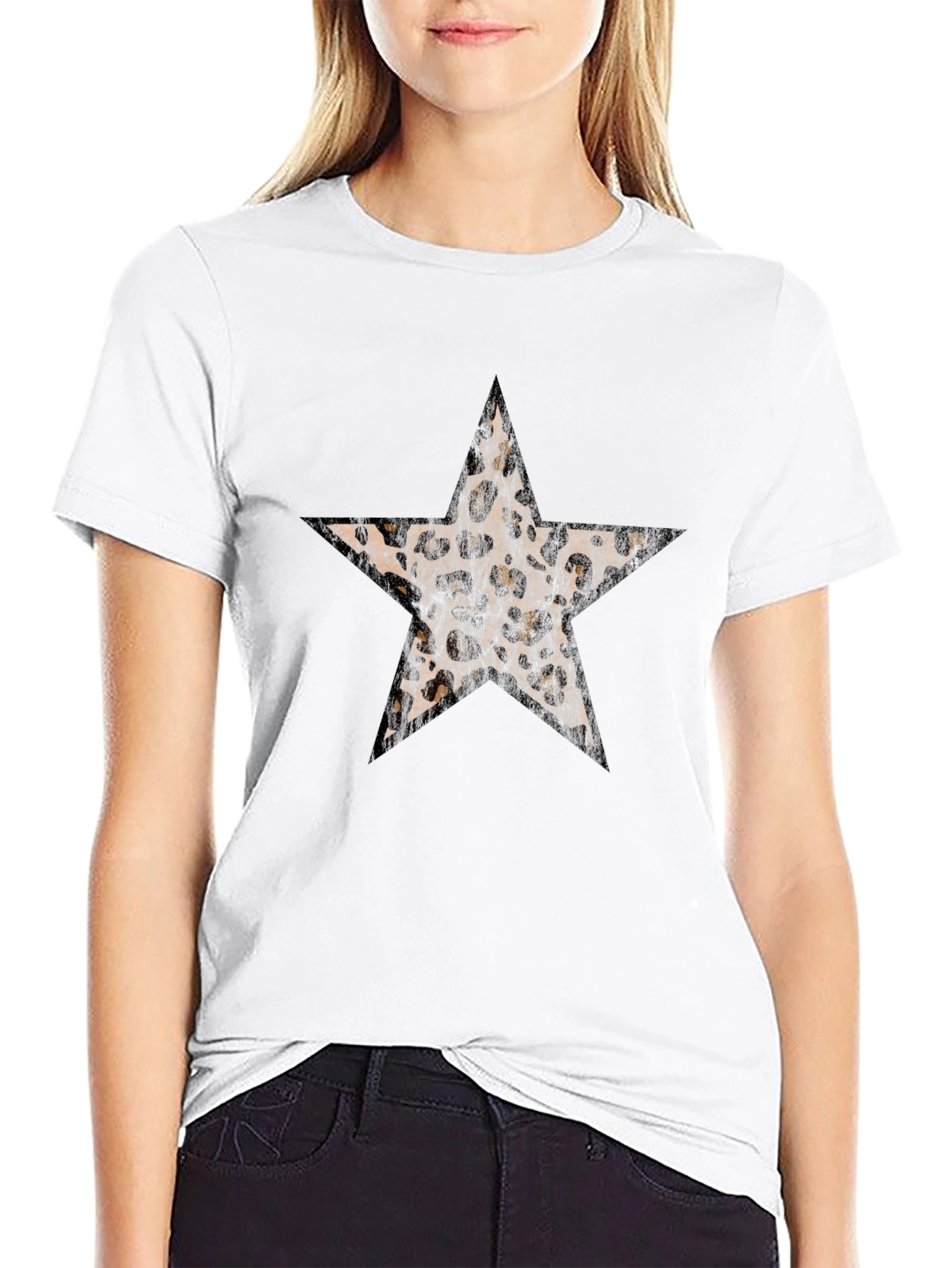 Leopard Star Graphic Black T-Shirt