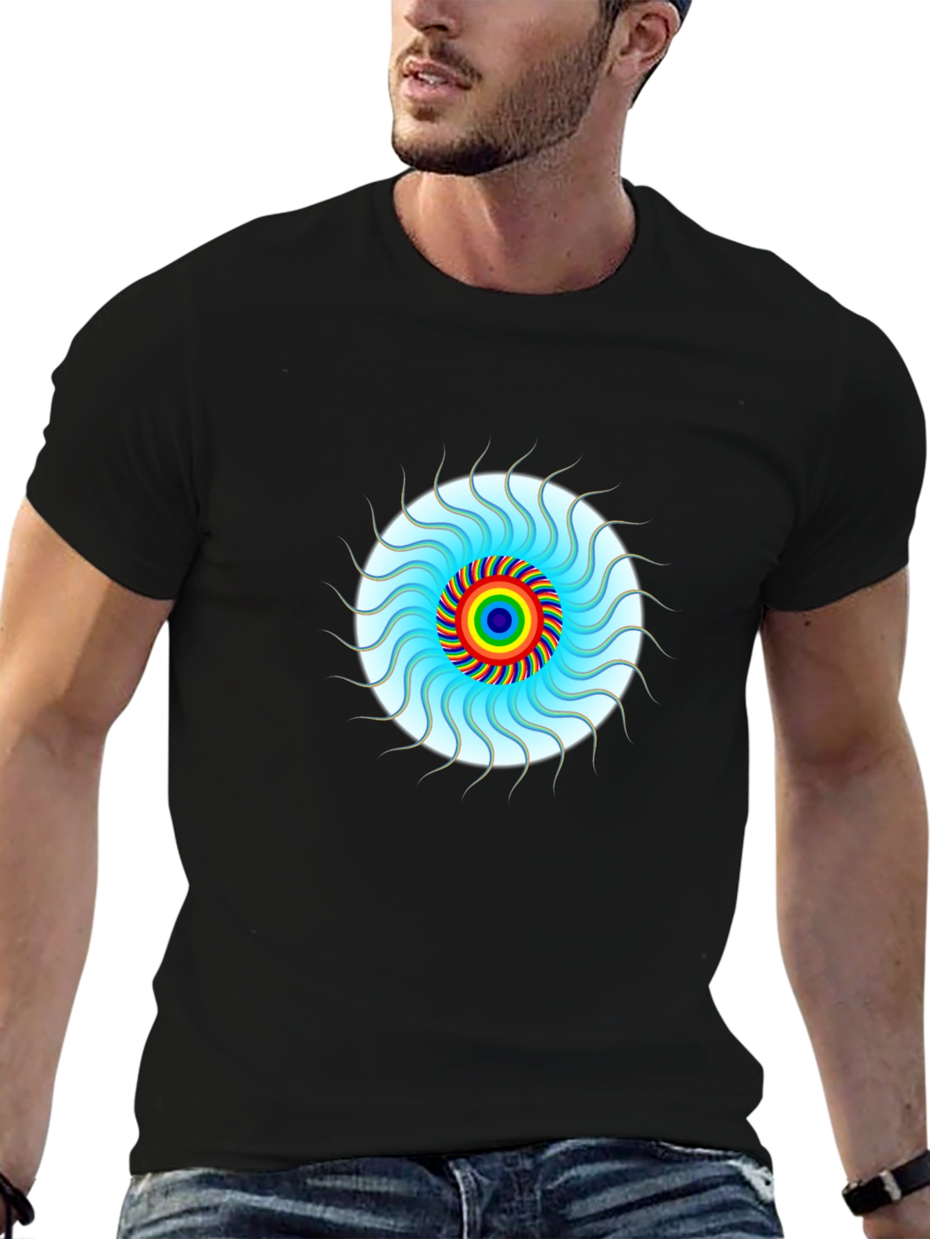Psychedelic Swirl Graphic Tee - Black