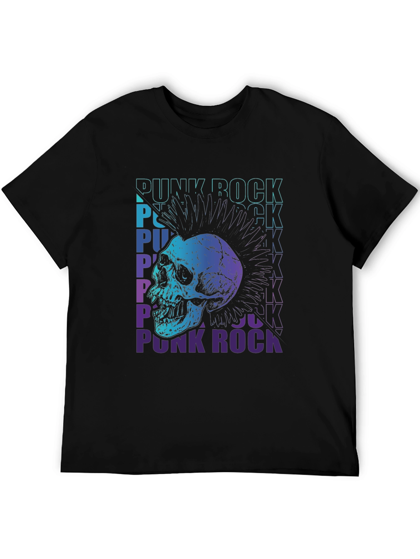 Punk Rock Skull Graphic Tee - Black Cotton T-Shirt
