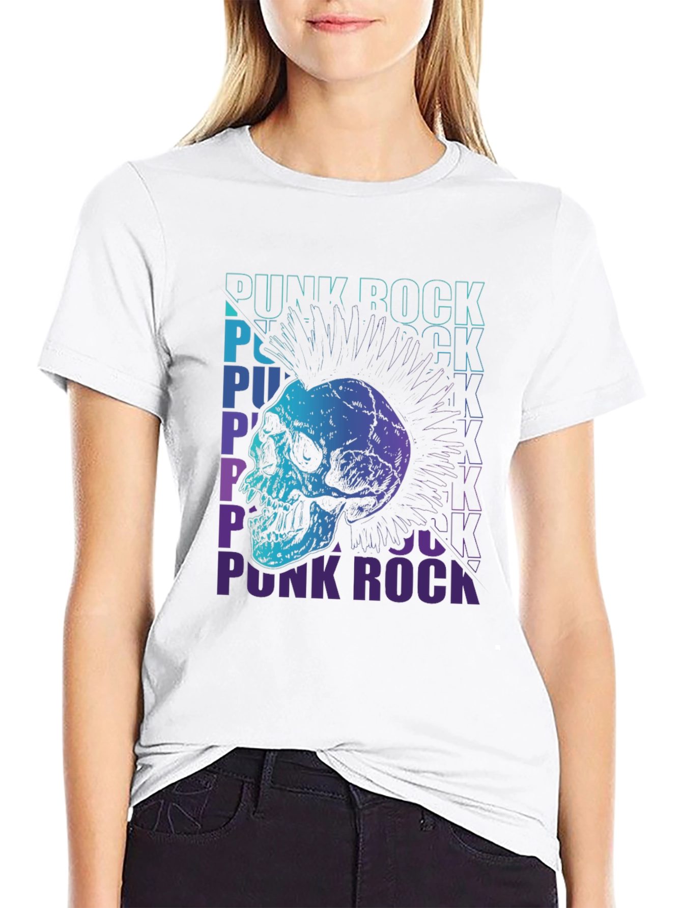 Punk Rock Skull Graphic Tee - Black Cotton T-Shirt