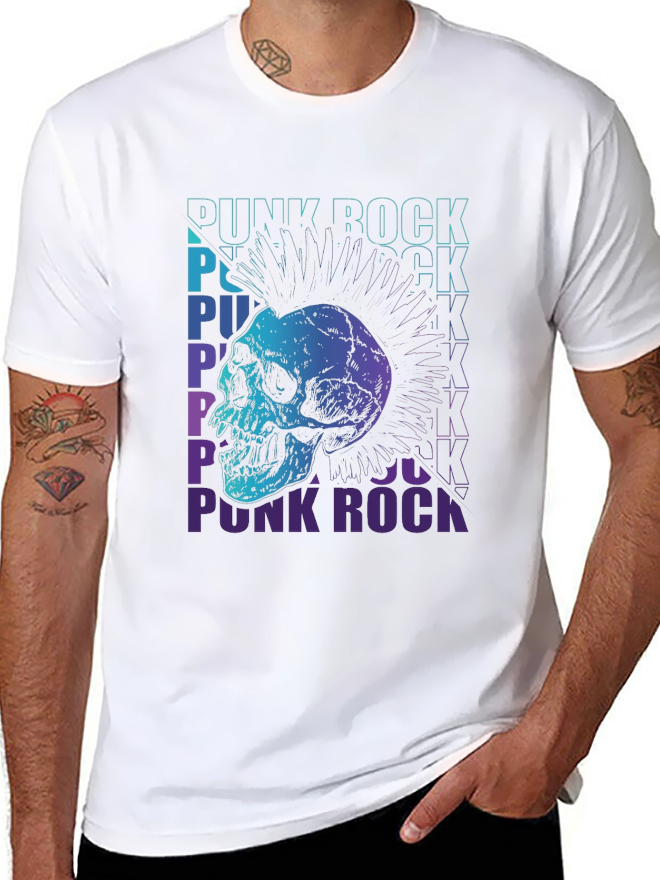 Punk Rock Skull Graphic Tee - Black Cotton T-Shirt