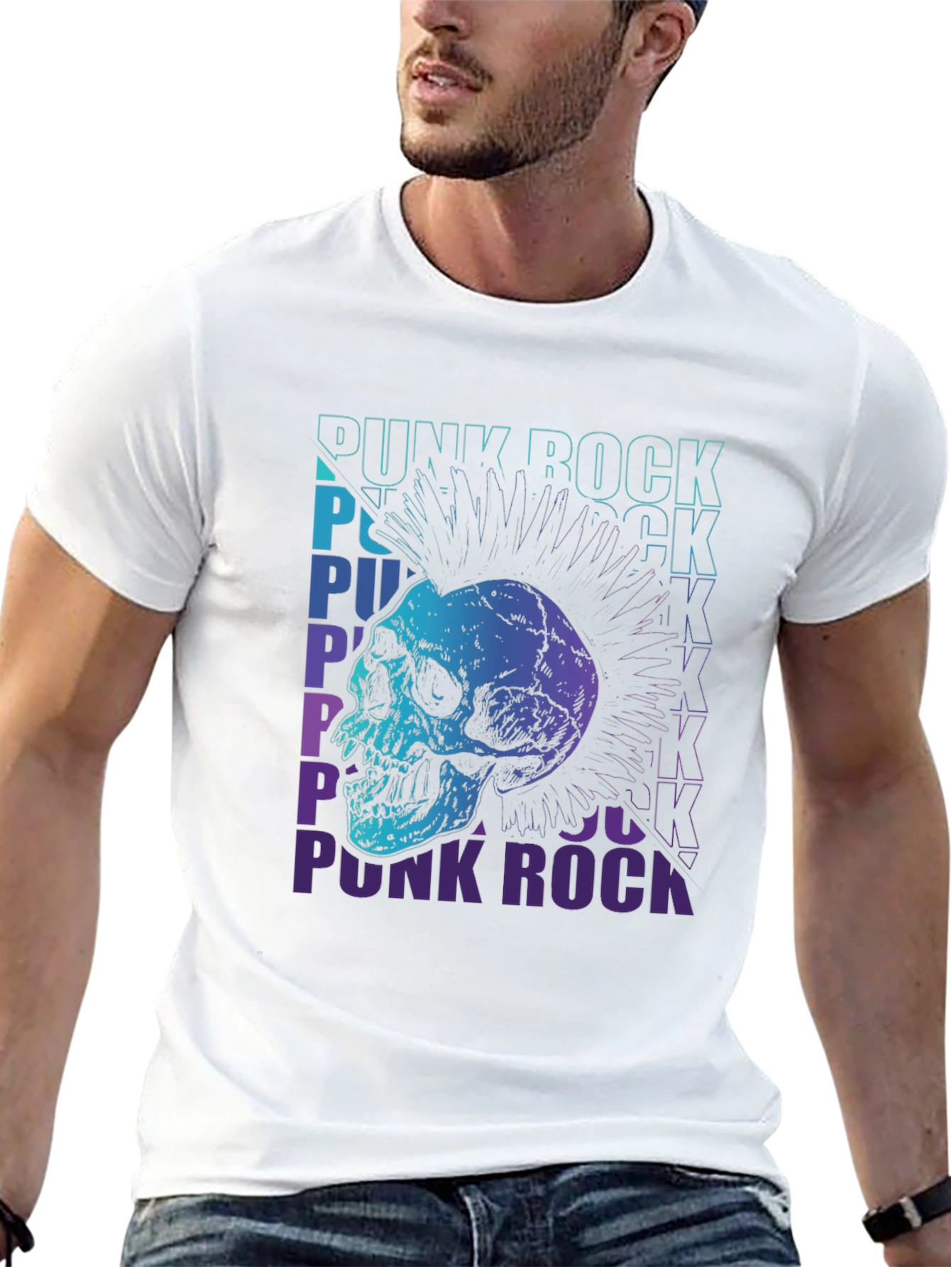 Punk Rock Skull Graphic Tee - Black Cotton T-Shirt