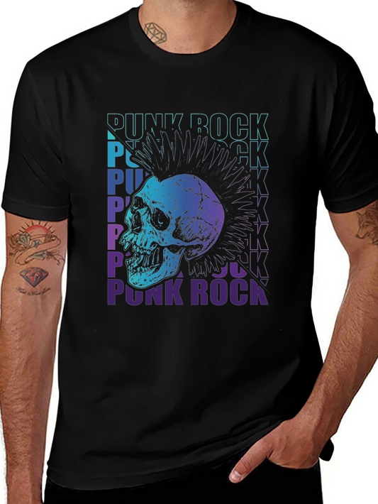 Punk Rock Skull Graphic Tee - Black Cotton T-Shirt