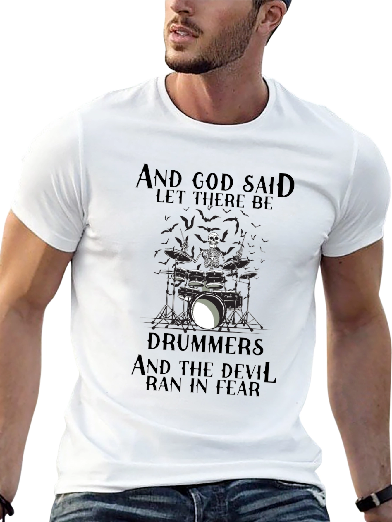 Drummers Skeleton Graphic Black T-Shirt