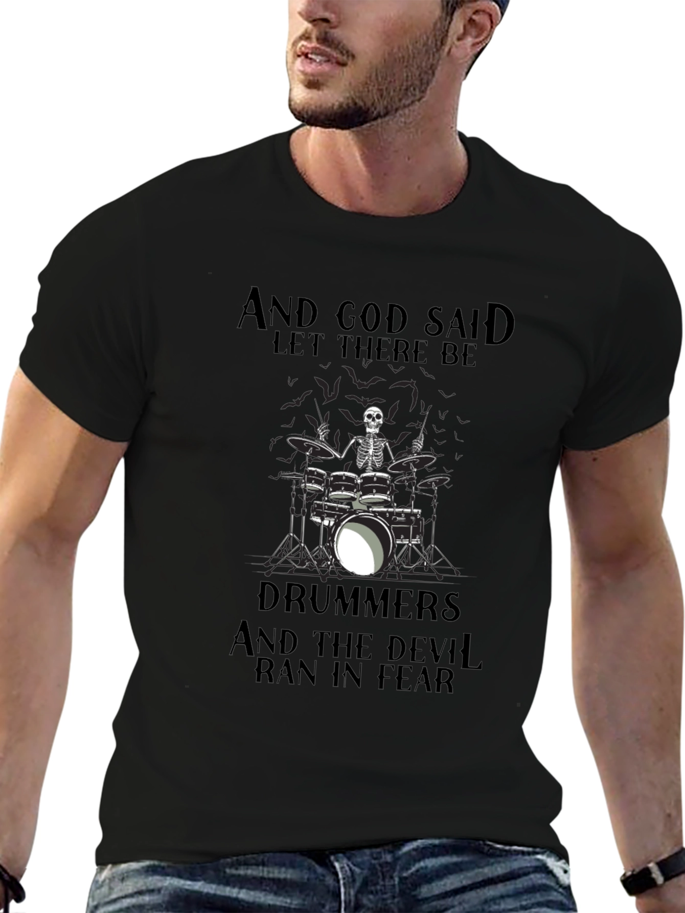 Drummers Skeleton Graphic Black T-Shirt