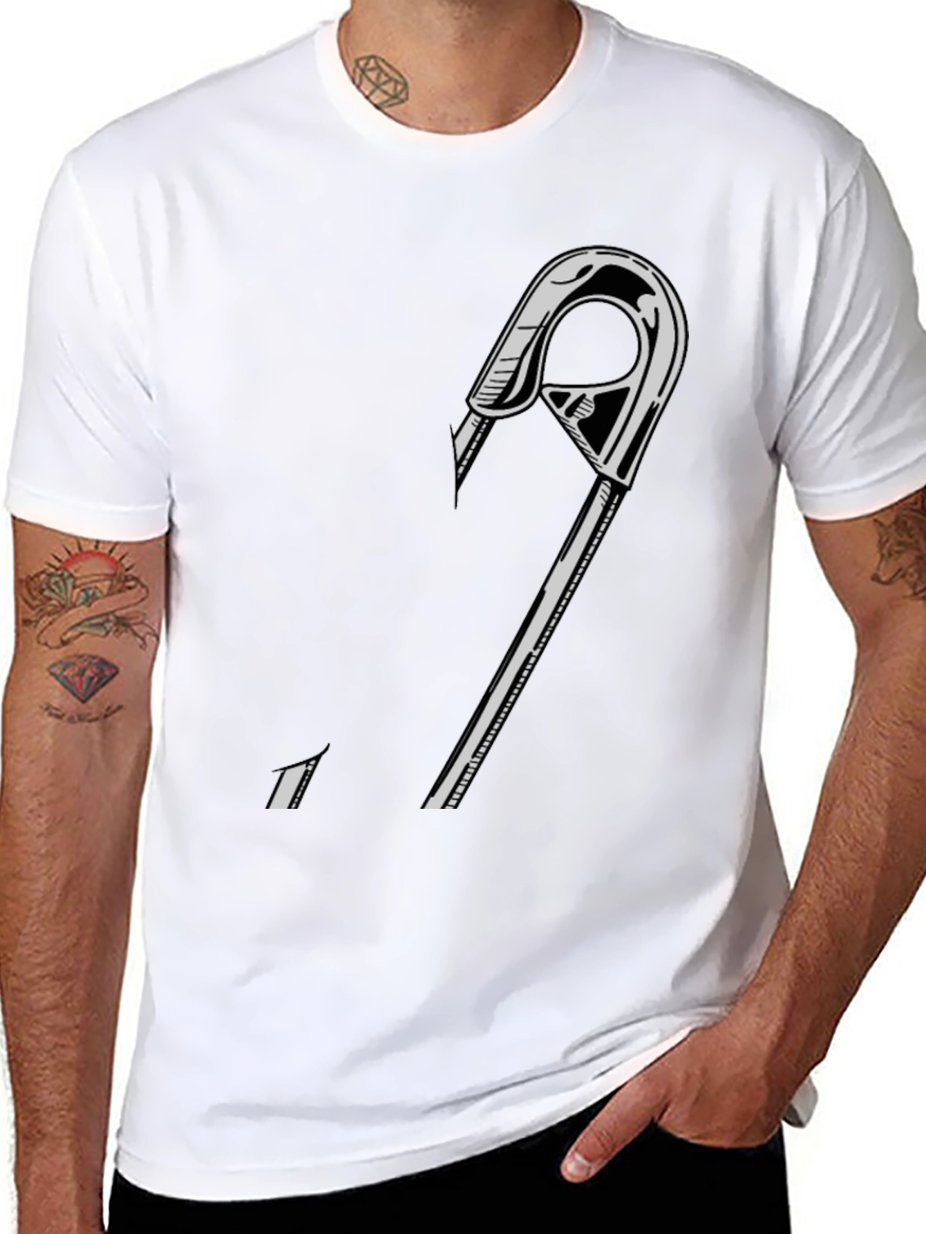 Black Graphic Tee - Safety Pin Design