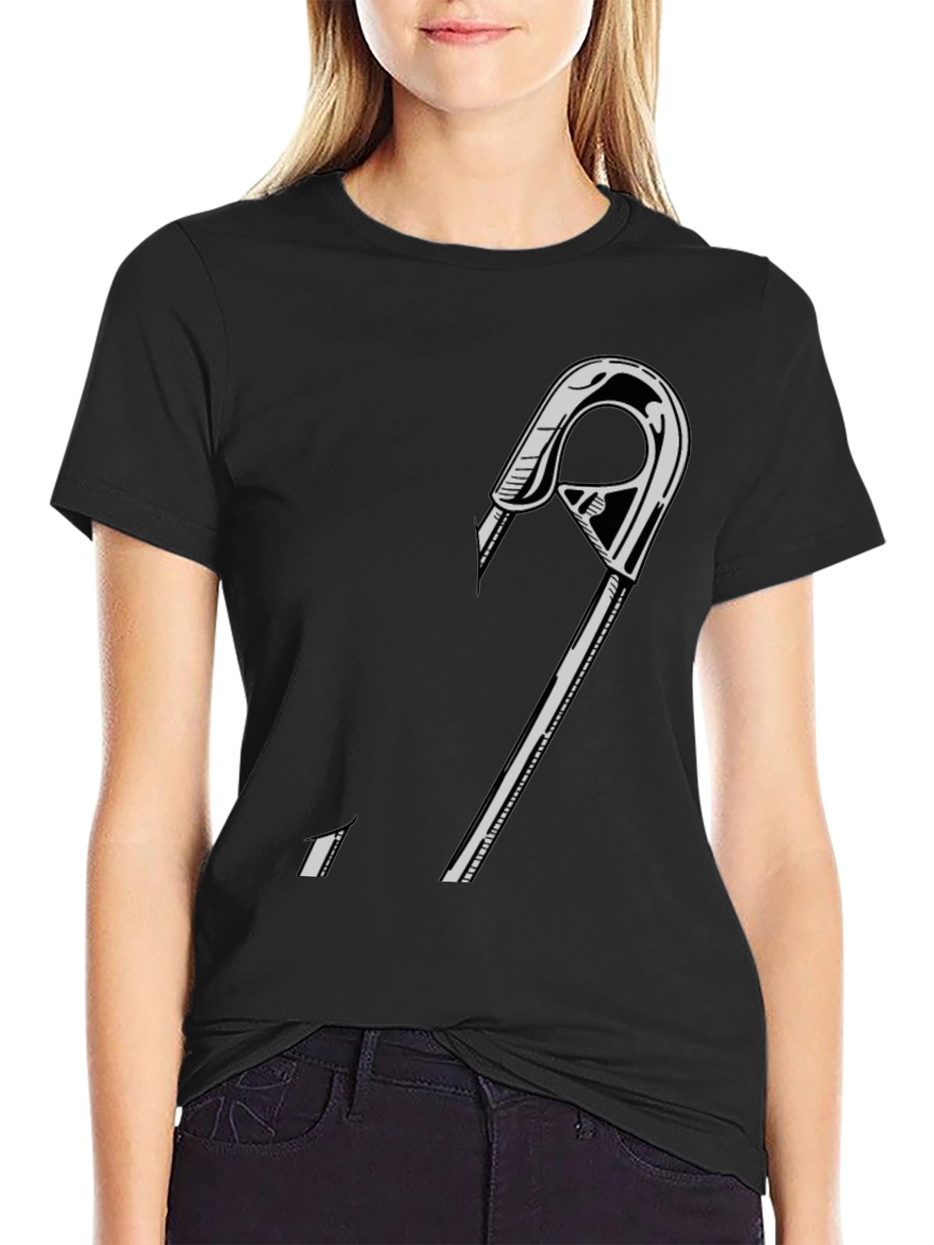 Black Graphic Tee - Safety Pin Design