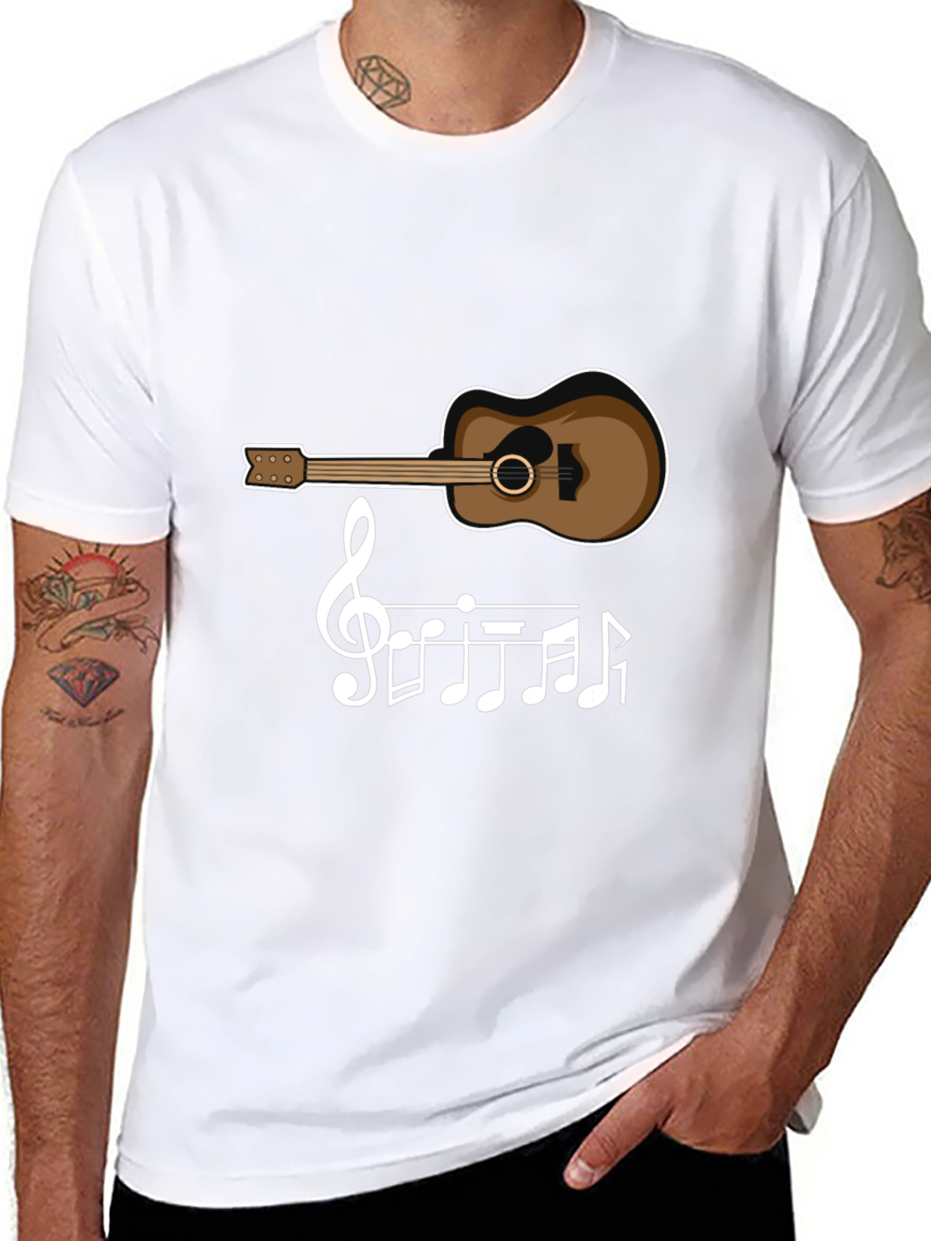 Guitar & Music Note T-Shirt - Black Tee