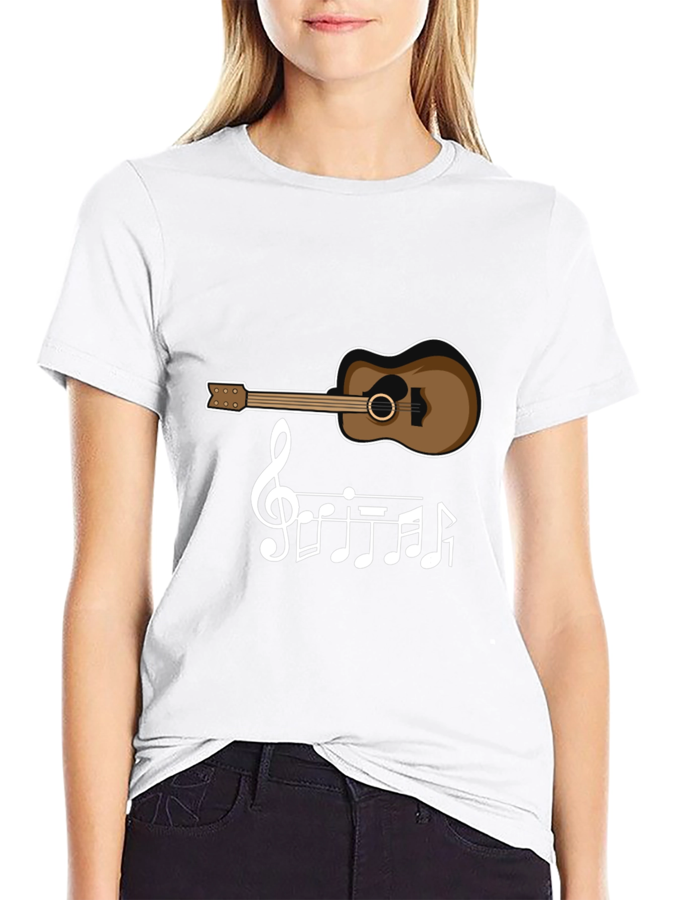 Guitar & Music Note T-Shirt - Black Tee