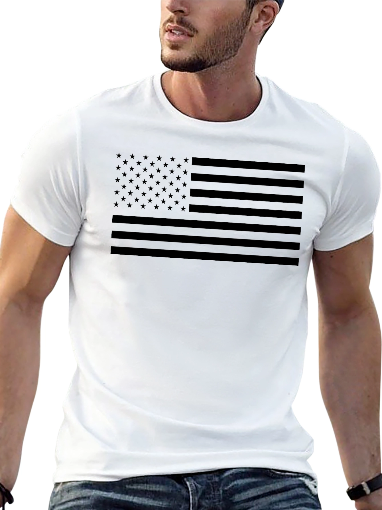 All-Black American Flag Graphic T-Shirt