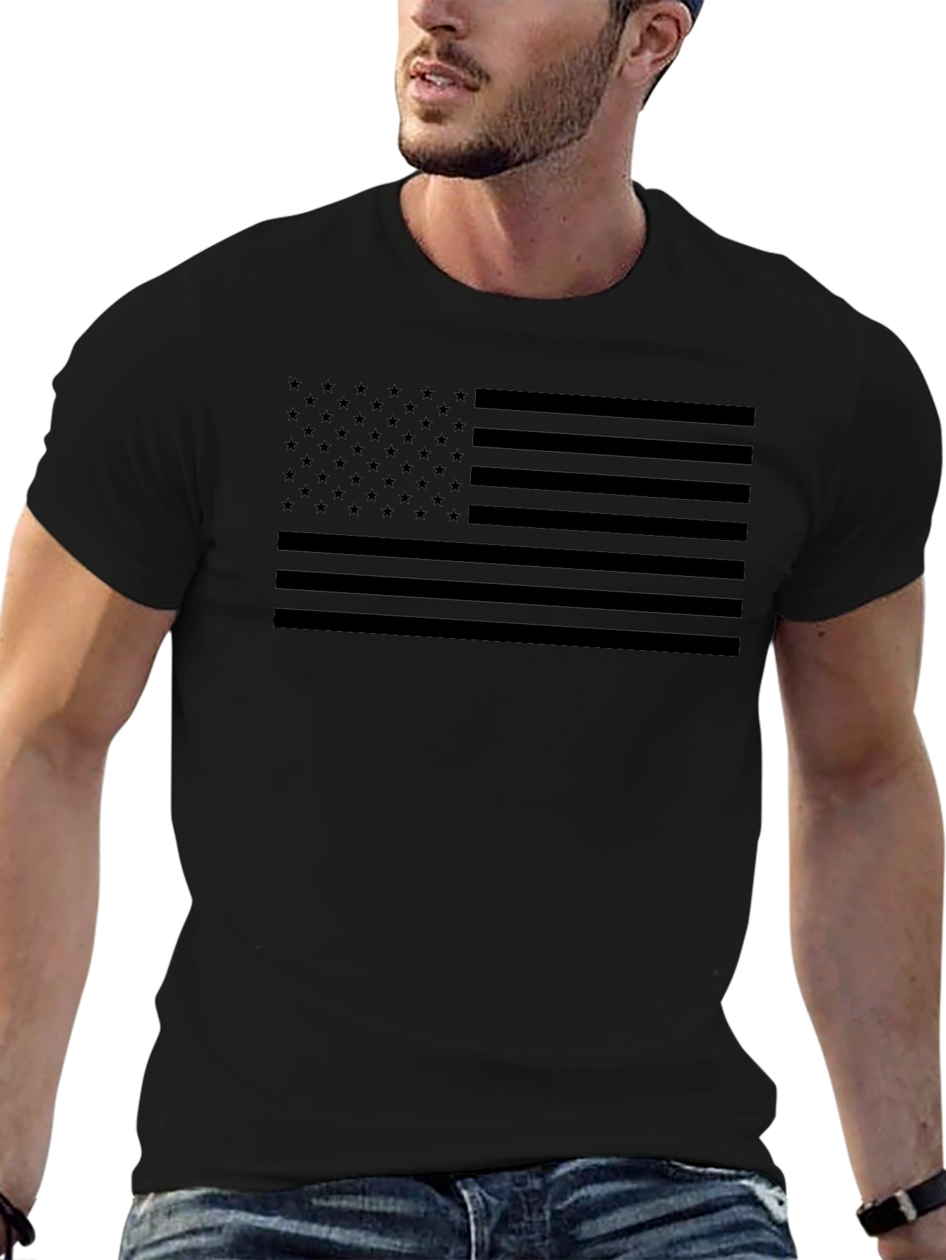 All-Black American Flag Graphic T-Shirt