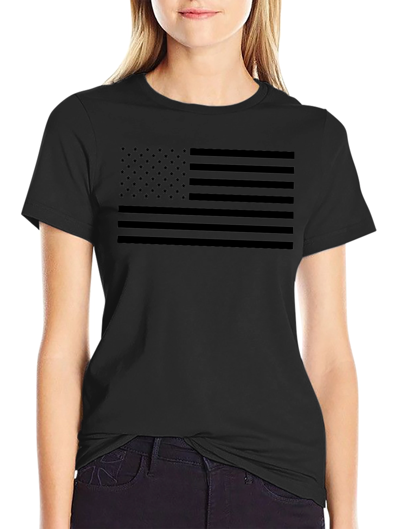 All-Black American Flag Graphic T-Shirt