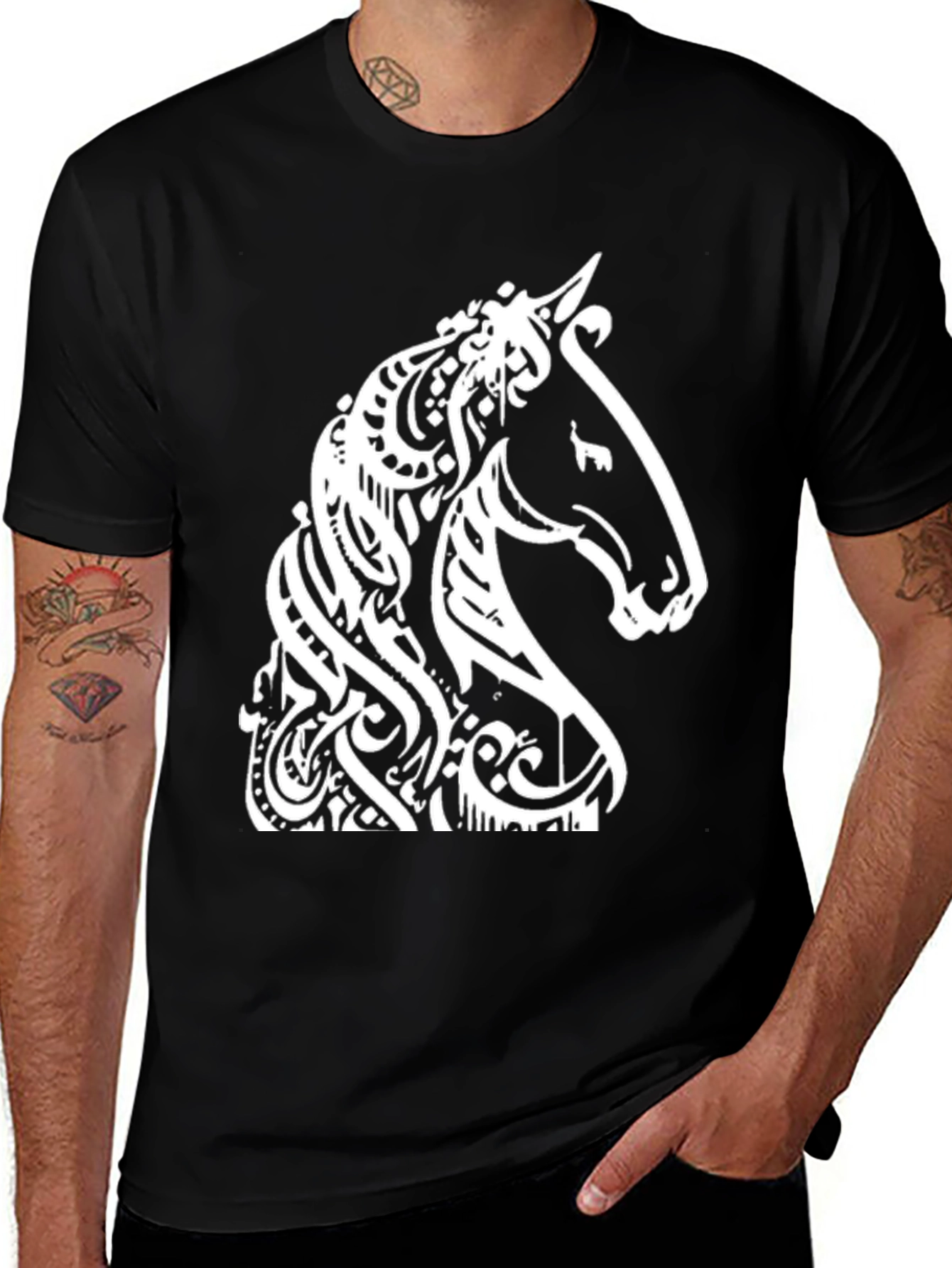 Horse Head Graphic Tee - Stylish Black T-Shirt