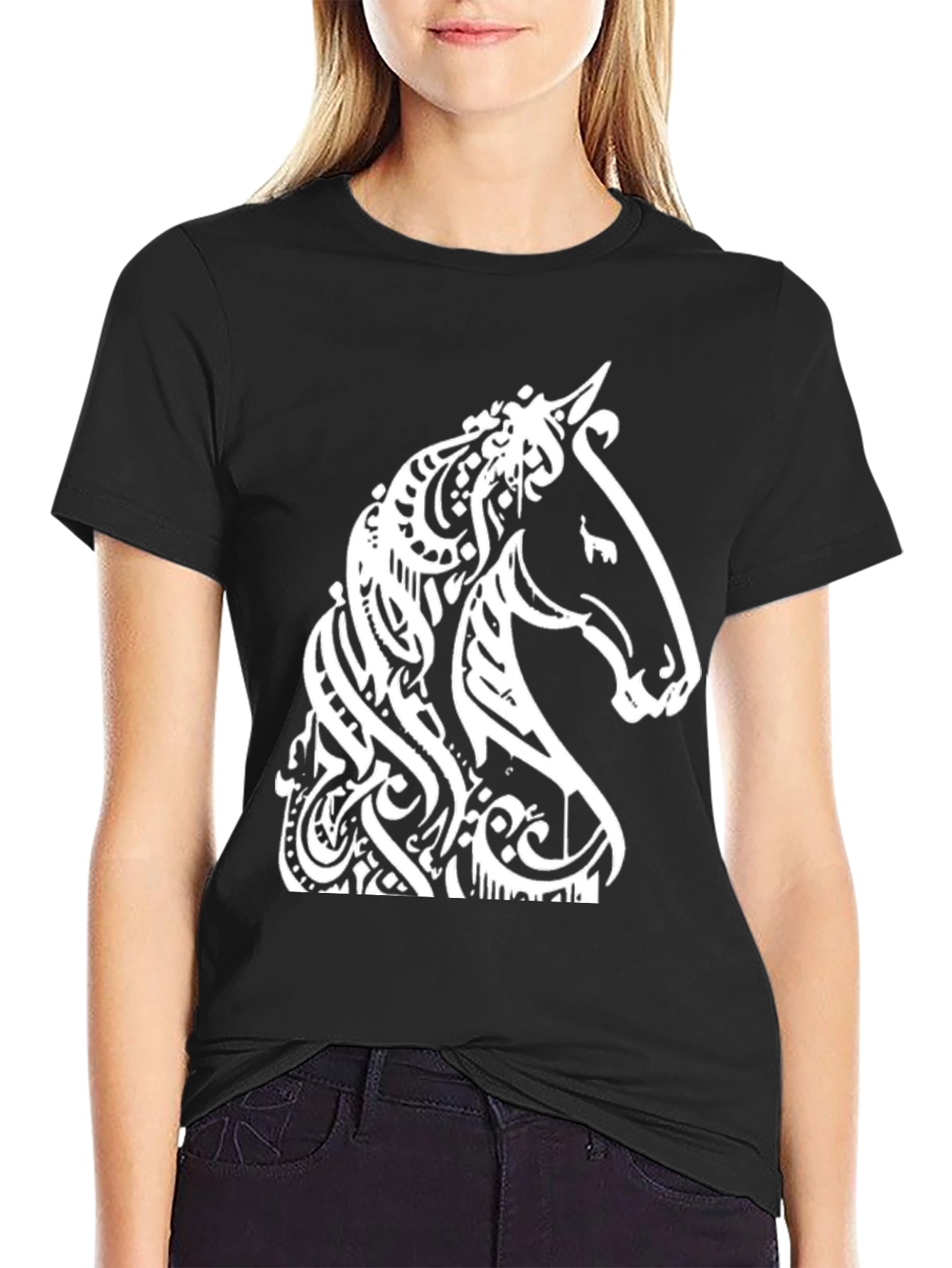 Horse Head Graphic Tee - Stylish Black T-Shirt