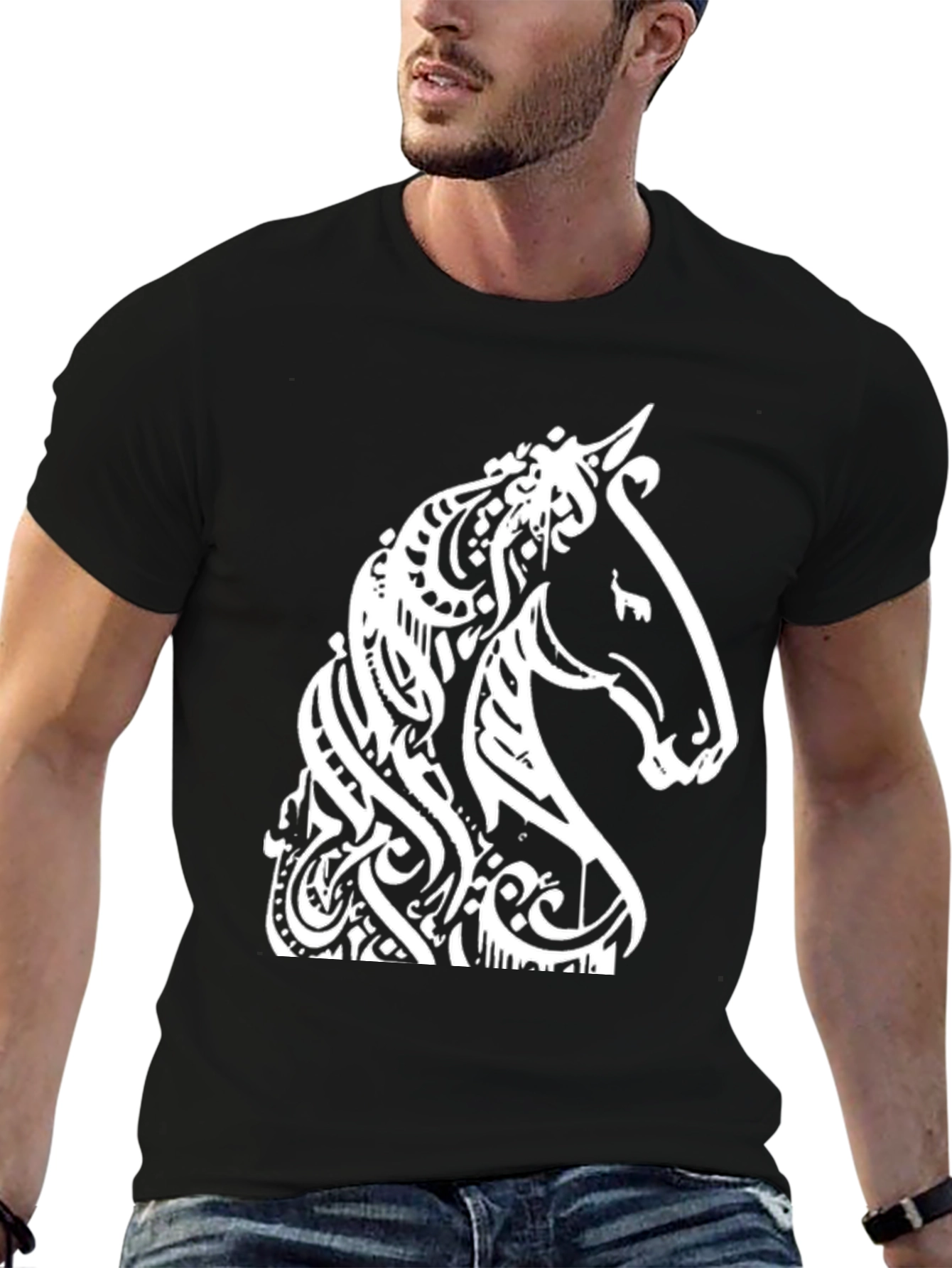 Horse Head Graphic Tee - Stylish Black T-Shirt