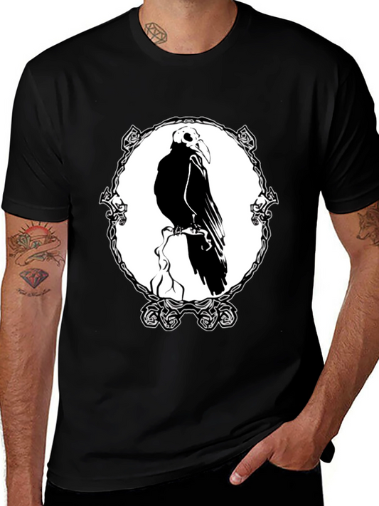 Raven Skull Graphic T-Shirt - Black