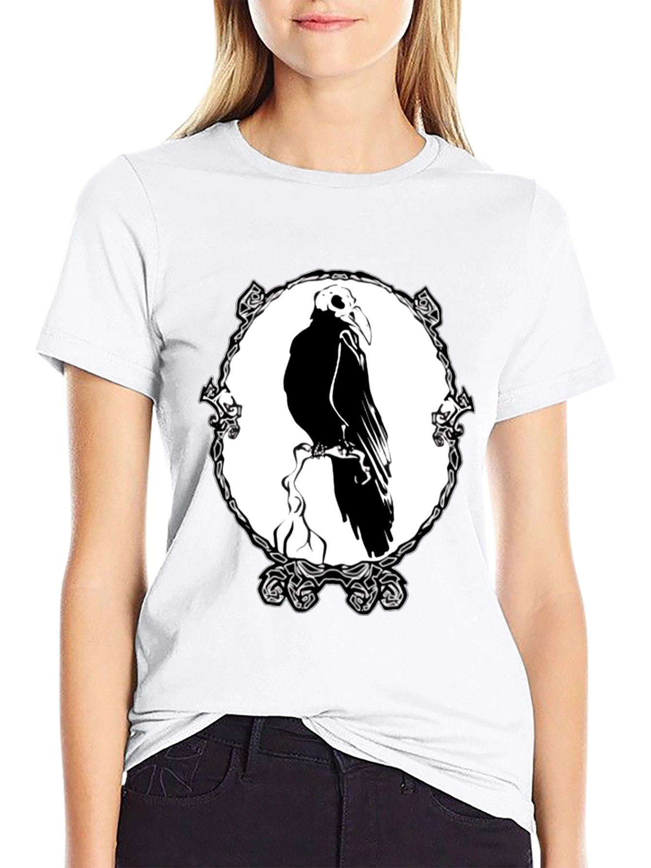 Raven Skull Graphic T-Shirt - Black