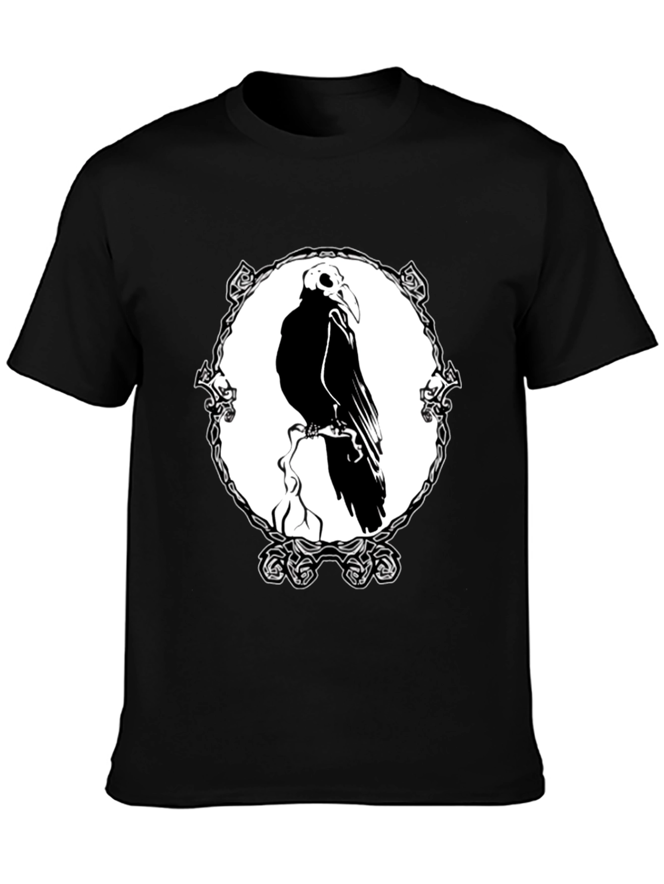 Raven Skull Graphic T-Shirt - Black